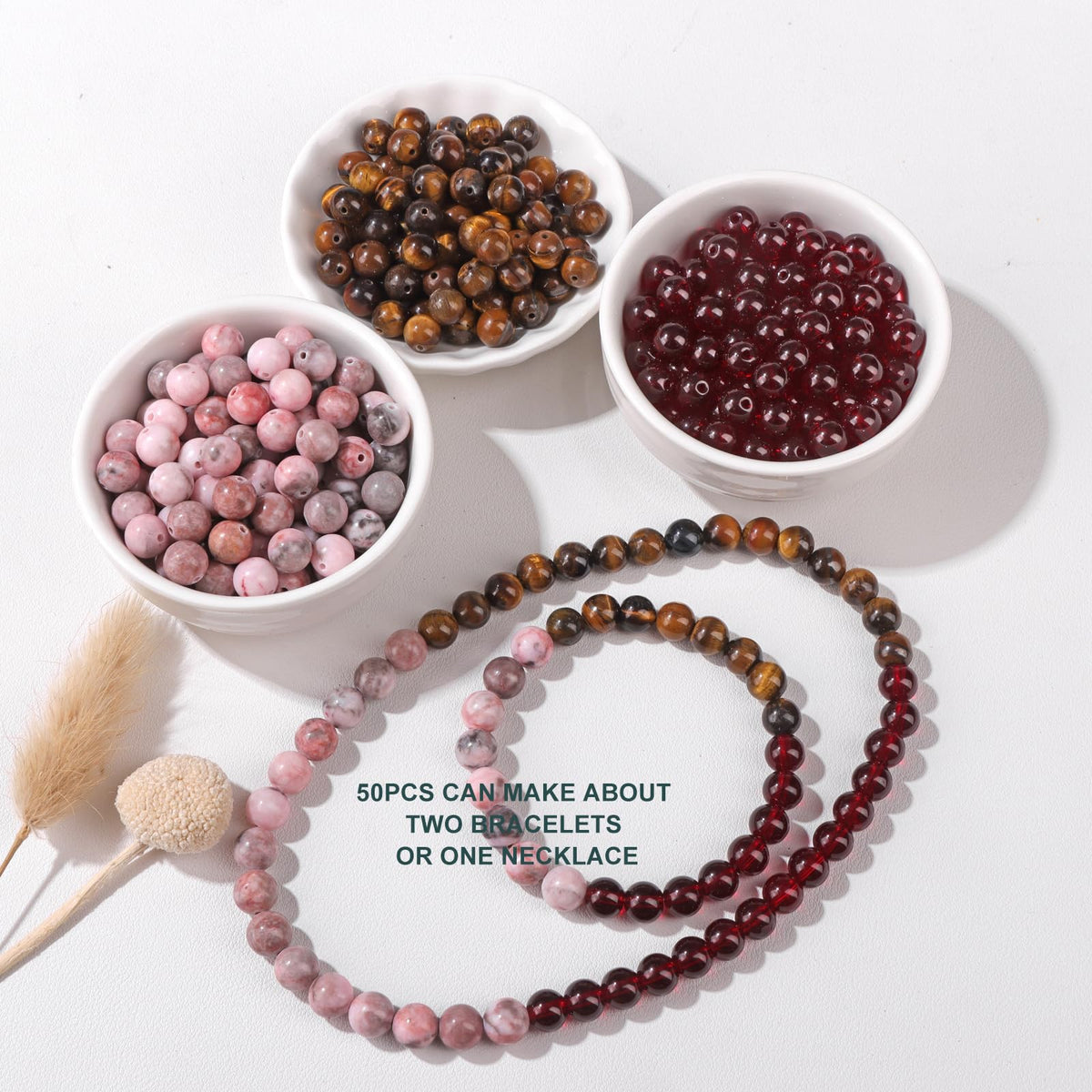 Risyfjew 50PCS 8mm Natural Pink Zebra Jasper Beads Gemstone Round Loose Beads for Jewelry Making Chakra Crystal Stone Beads for Bracelets Necklace Earrings Making Supplies (50pcs/Strand)