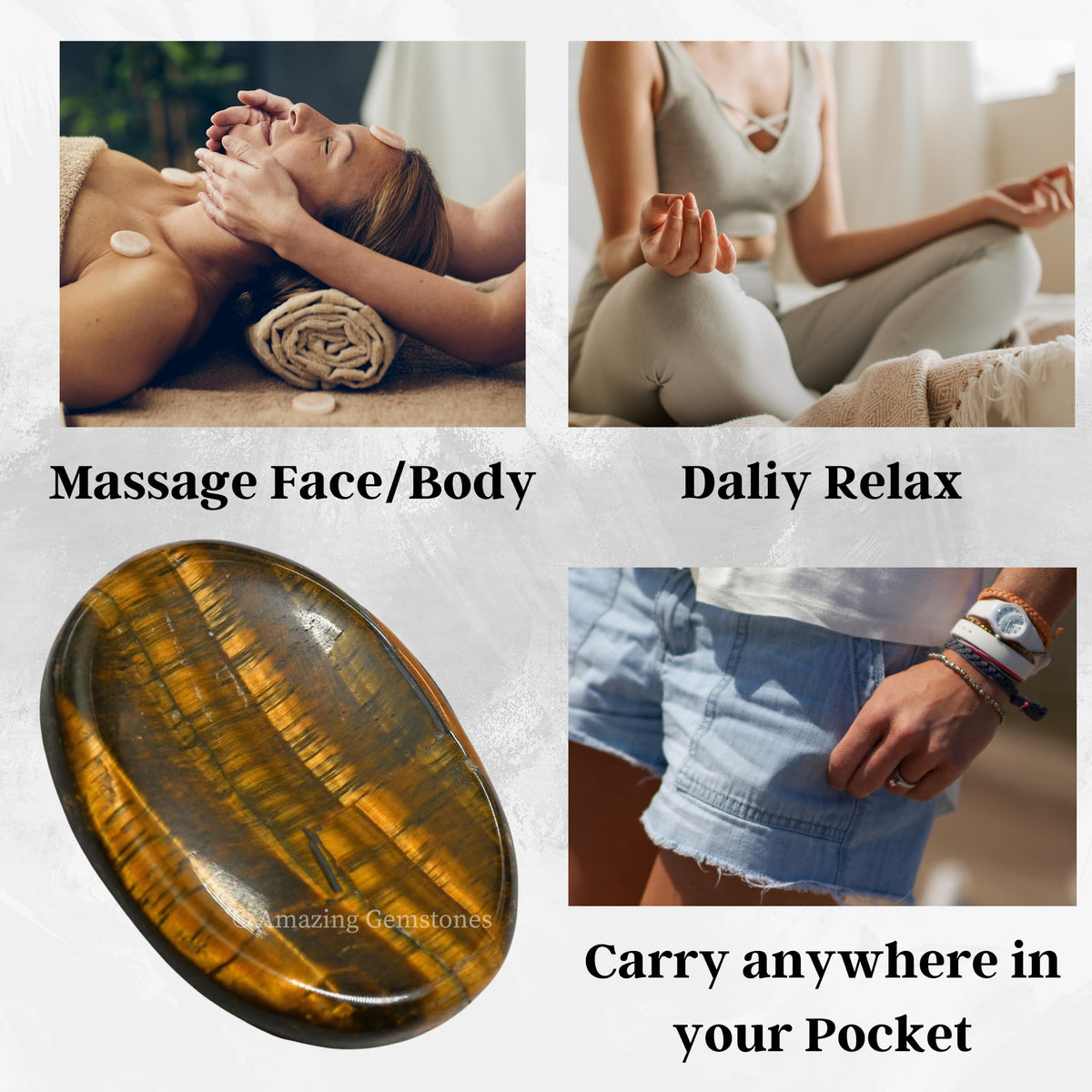 Amazing Gemstone Tiger Eye Worry Stone Crystals and Healing Stones - Worry Stones for Stress Relief Gifts - Piedra Crystal Fidget for Meditation, Relaxation - Unique Stocking Stuffers