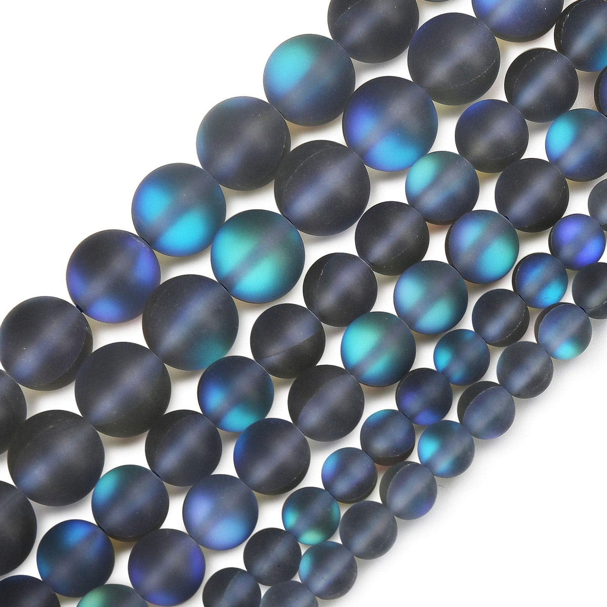 Matte Gray Aurora Crystal Glass Beads, 6MM Frosted Glitter Shining Mermaid Round Loose Beads, Rainbow Holographic Synthetic Moonstone for Jewelry Making DIY Bracelet