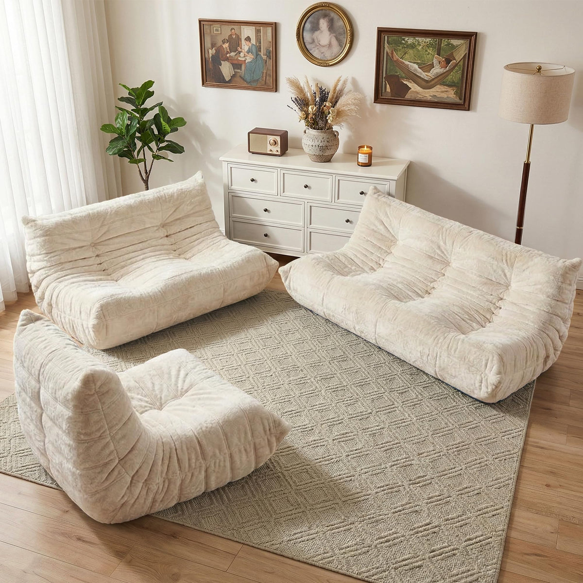 HABUTWAY Bean Bag Chair, Giant Bean Bag Chairs for Adults, 3 Seater Fireside Chair, Lazy Large Floor Bean Bag Sofa for Living Room, Bedroom, Dorm, Office (Beige)