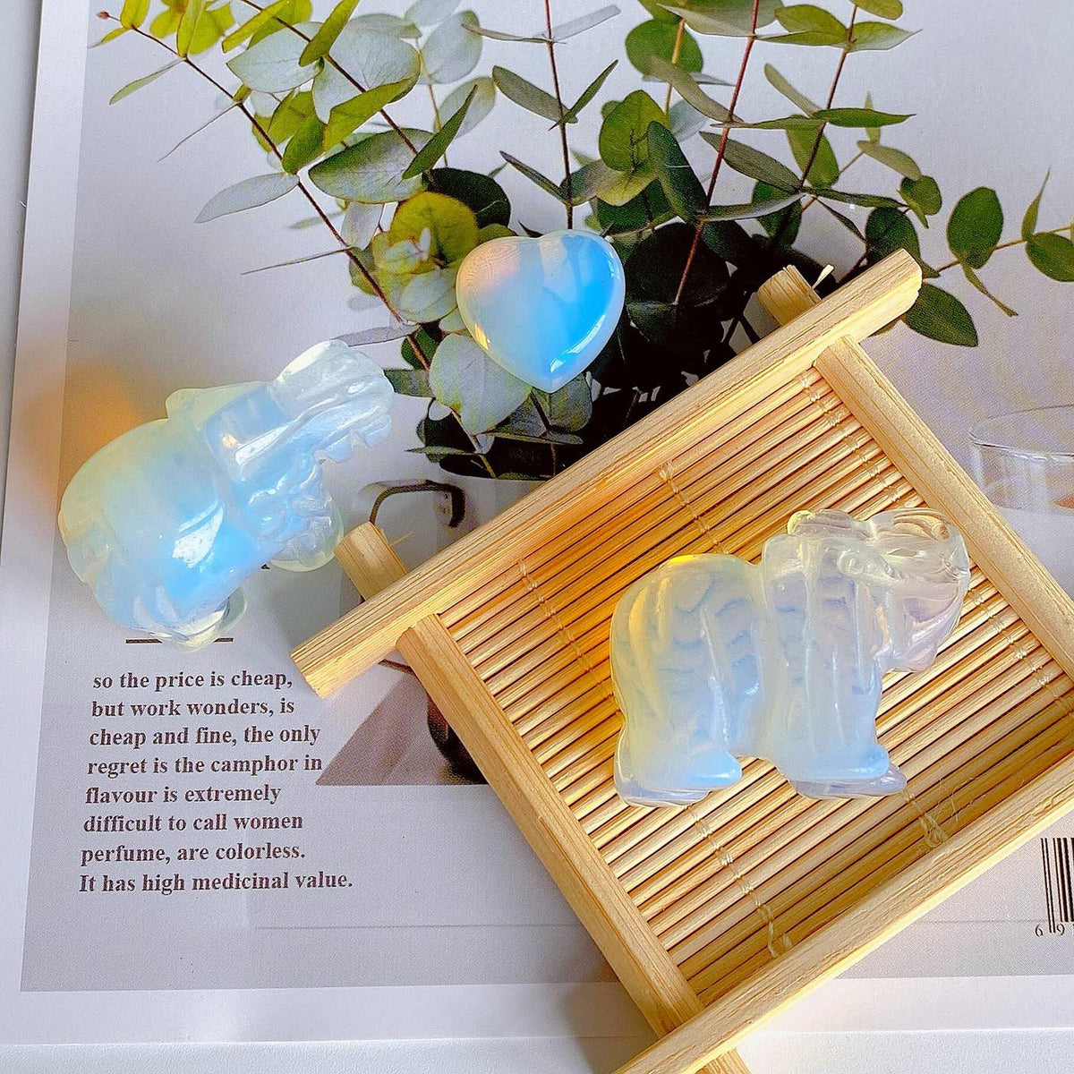 QINJIEJIE Opalite Elephant Crystals Luck Elephant Decor Pocket Crystal Statue Moonstone Guardian Stones Figurine Office Hippie Room Cute Desk Gem Decor Spiritual Love Gift Christmas Stocking Stuffers