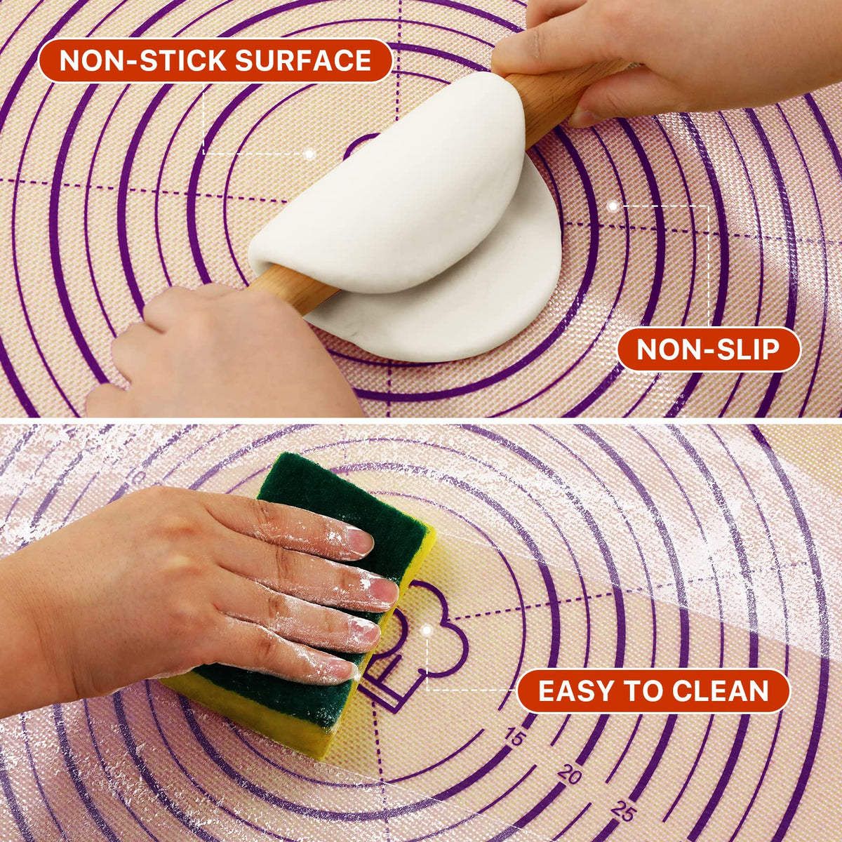 Baking Mat, 26" x 16" Silicone Extra Large Non Stick Baking Sheet Mat with Measurement Non-slip Dough Rolling Mat,Reusable Food Grade Silicone Counter Mat for Making Cookies,Macarons,Bread and Pastry