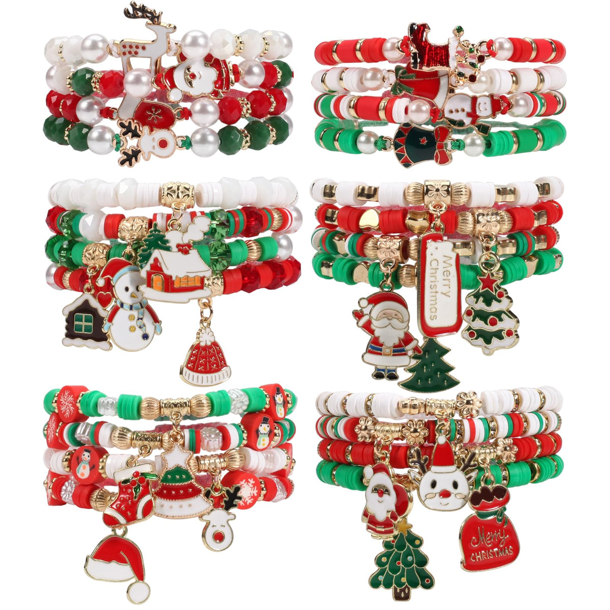 Twinfree 24pcs Christmas Theme Adjustable Rope Cord Bracelet for Women Jewelry Gifts