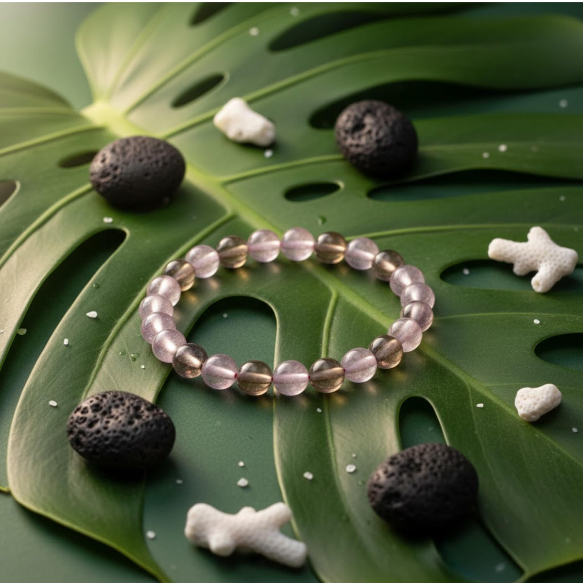 The Alchemist's Arcanum Adjustable Beaded Wrist Accessory for Men and Women, Stretch Fit Stone Bead Jewelry for Daily Wear and Gifting (Amethyst & Smoky Quartz)