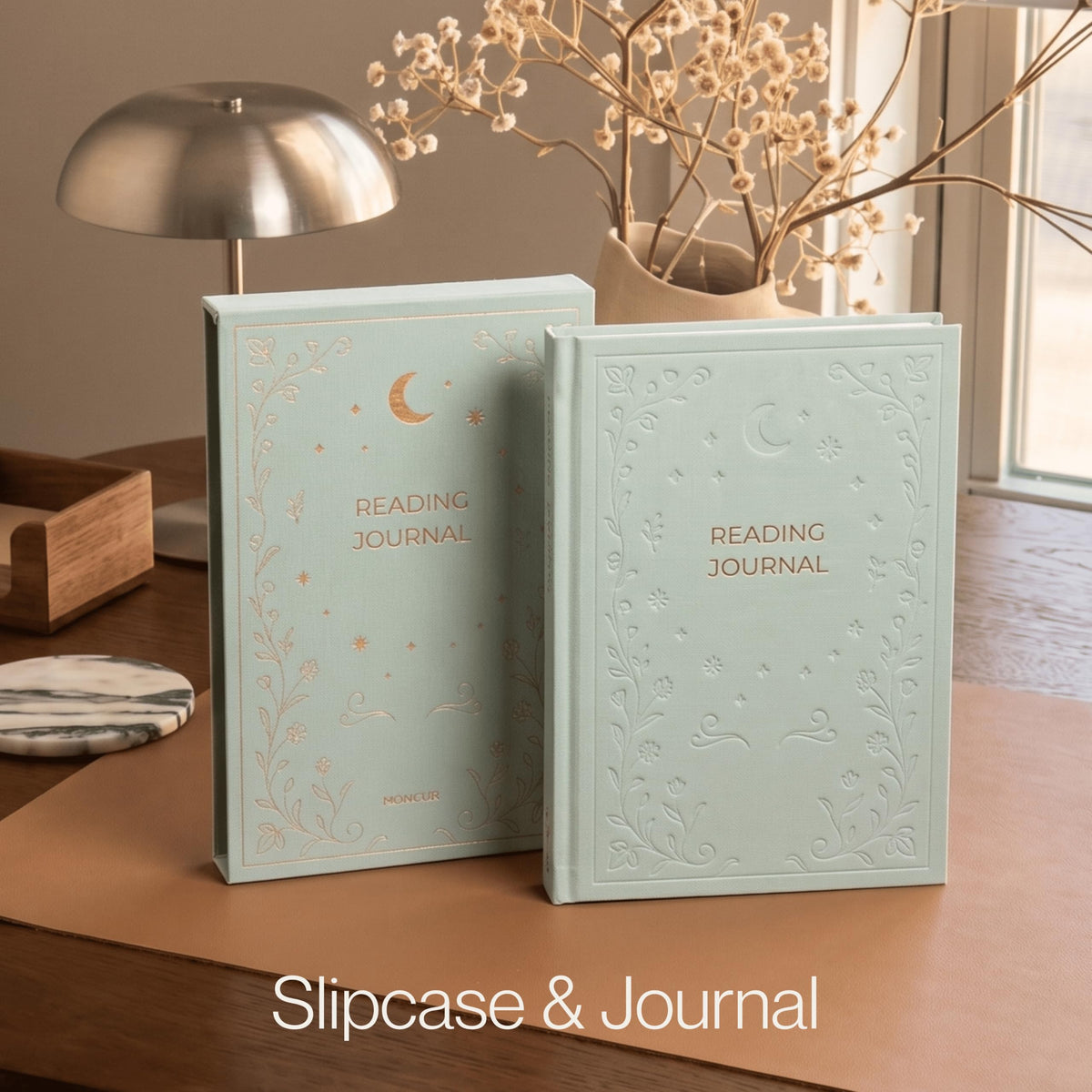 Reading Journal for Book Lovers – Linen Hardcover Book Journal with Slipcase, Reading Log & Review Pages (67 Books), Fantasy Aesthetic Cover, Sticker Sheets Included, Book Tracker Gift for Readers (Sage Green)