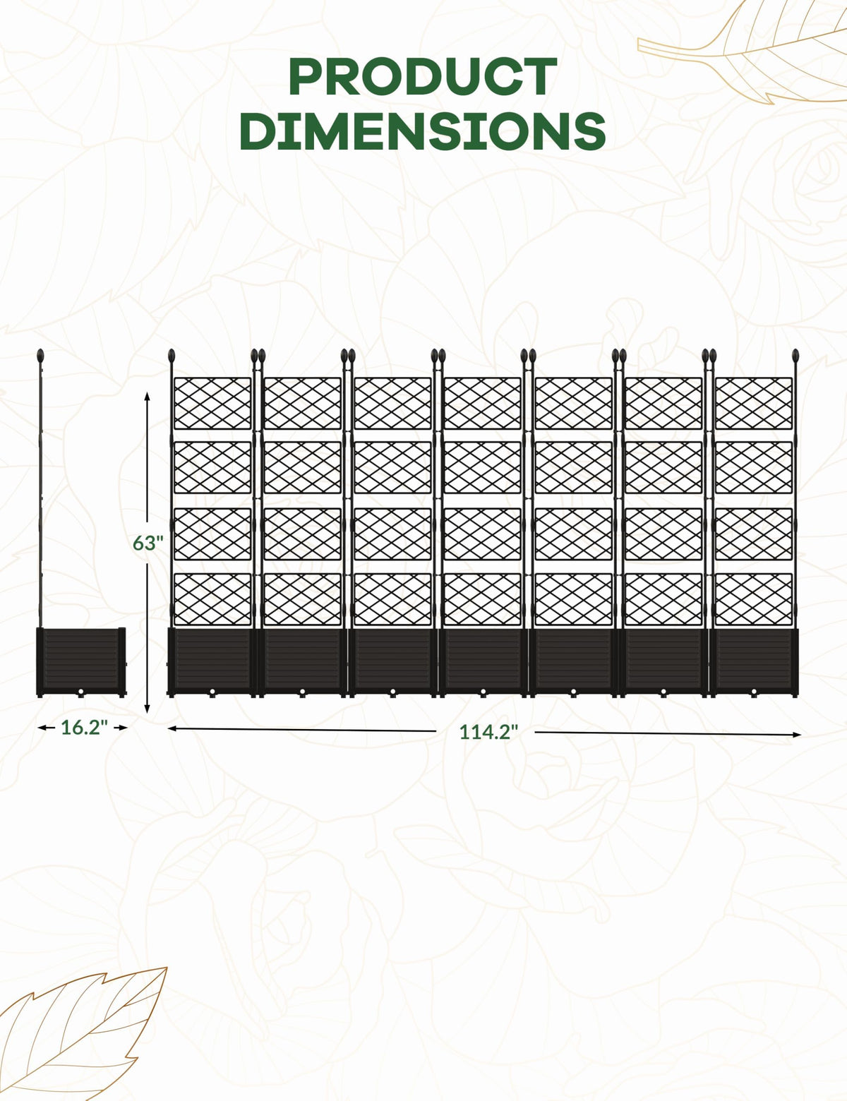 FinerFurnis Large 7-Section Raised Garden Bed with Metal Trellis – Modular Vertical Planter Box, Privacy Screen for Climbing Plants, Small Outdoor Spaces, Patio, Balcony – 7PCS