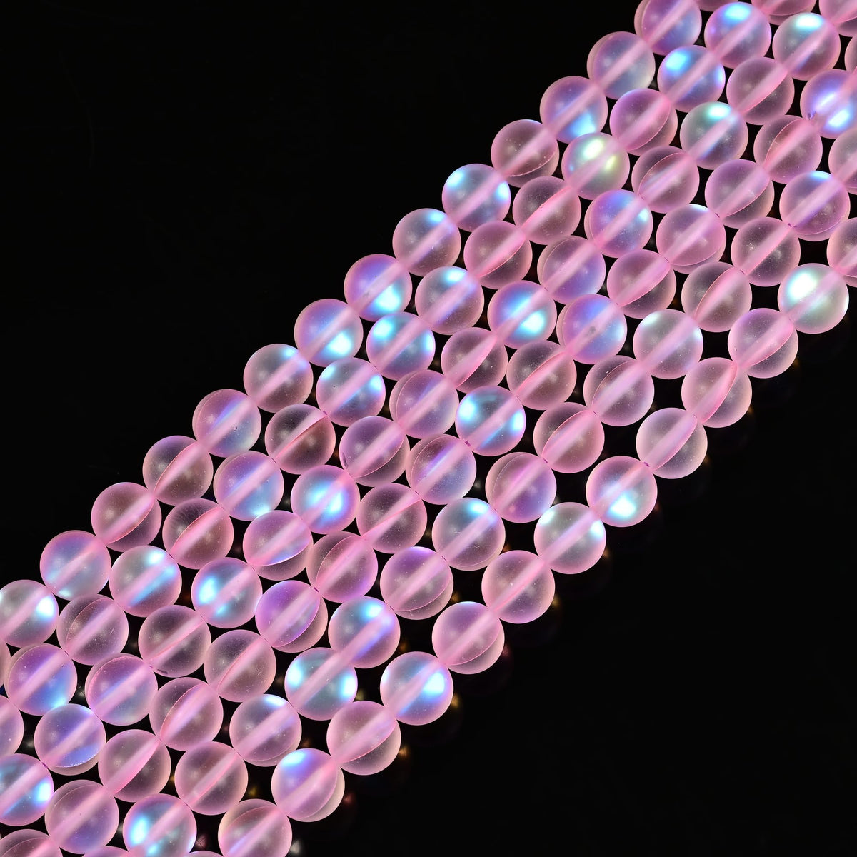 10mm Matte Pink Mermaid Aurora Crystal Glass Bead, Glitter Round Synthetic Moonstone Beads for Jewelry Making Bracelets