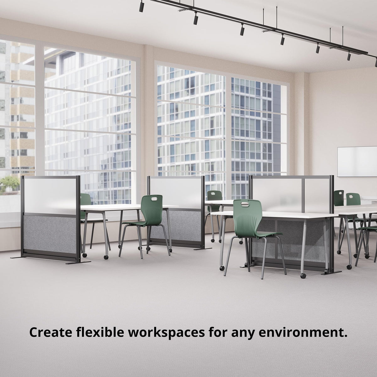 Stand Up Desk Store Expanse Modular Wall | 70'' x 48'' Wall | Expandable Partition Room Divider with Rearrangeable Frosted Acrylic & Sound Absorbent Wide Panels (Silver Frame)