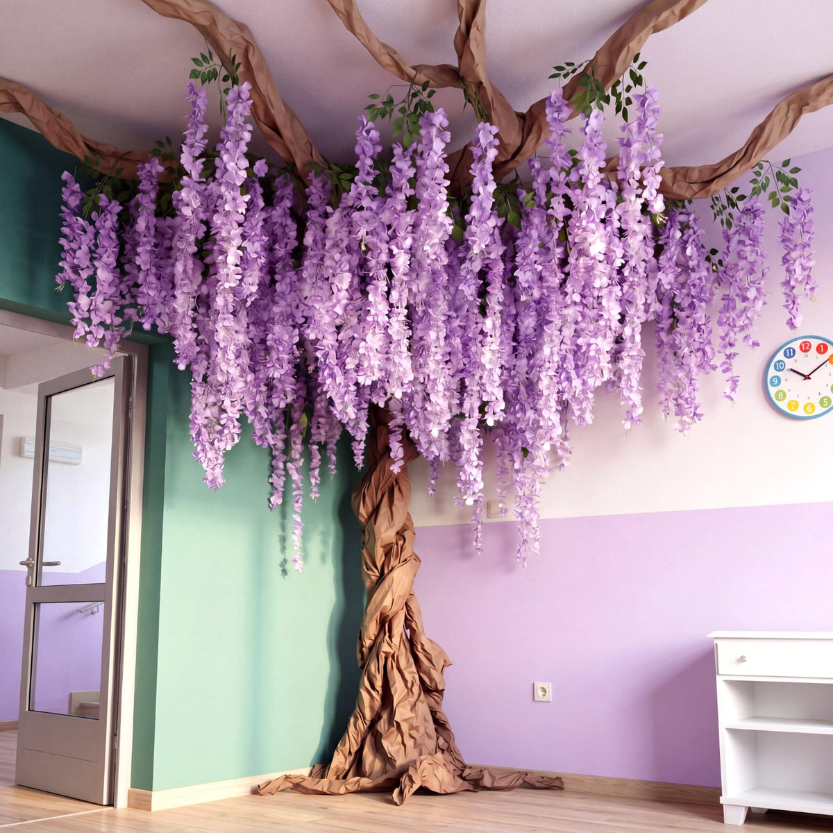 Giegxin DIY Wisteria Tree Hanging Flowers Branches 3D Paper Blossom Tree for Home Classroom Wall Spring Decor Fake Ceiling Flowers 20 Wisteria Branches for Indoor Bedroom Forest Background(Pruple)