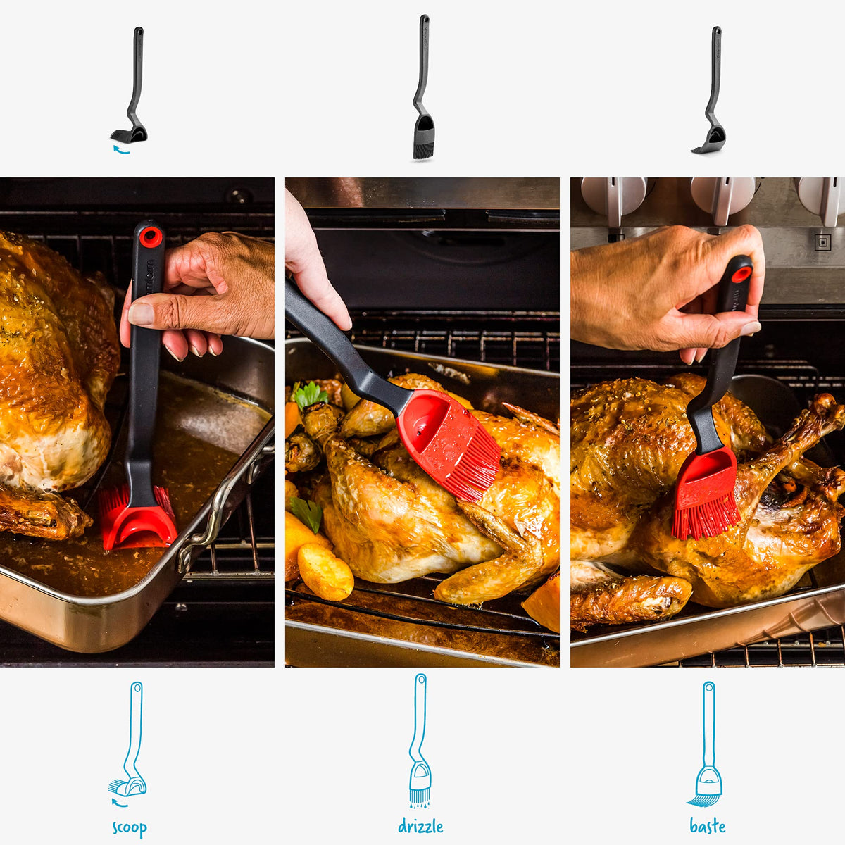Dreamfarm Brizzle 3-In-1 Flexible Silicone Sit-Up Basting, Drizzle, Scooping Brush with In-Built Sauce Resevoir - Black
