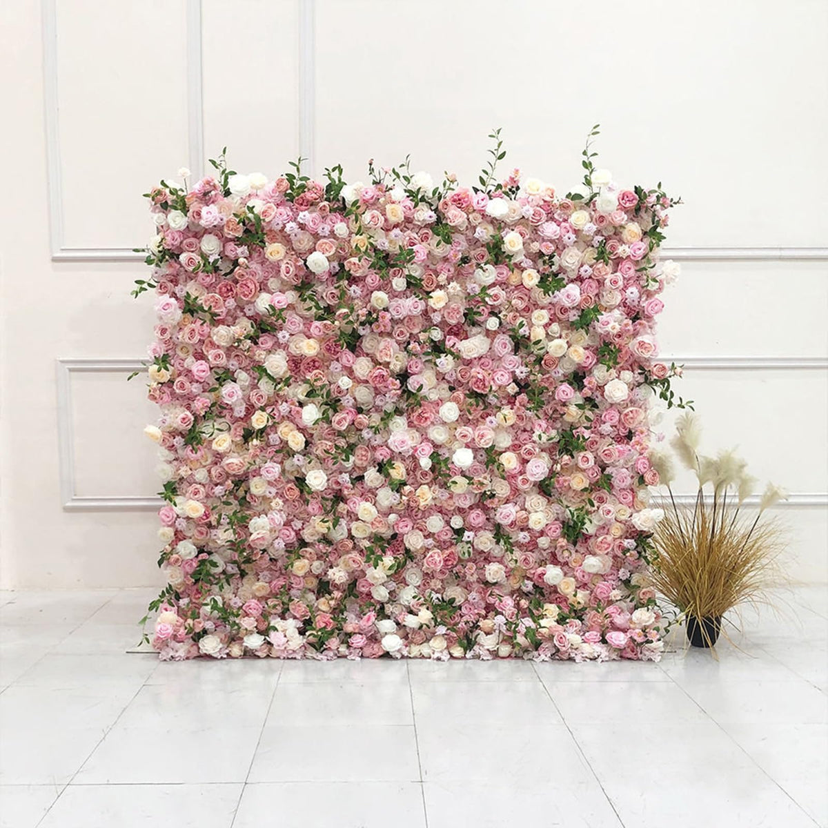 UYCVT Handmade Pale Pink Champagne Rose Wall Large Artificial Flower Wall Backdrop Panels, Rose Wedding Backdrop 3D Floral Wall Fabric Flower Wall for Party Baby Shower Bridal -2m*2m/6.56 * 6.56FT