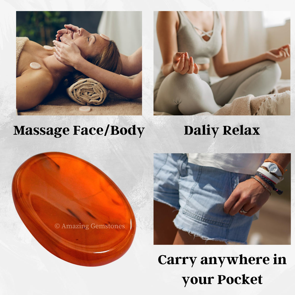 Amazing Gemstone Carnelian Worry Stone Crystals and Healing Stones - Stress Relief Gifts - Piedra Crystal Fidget for Meditation, Relaxation - Unique Stocking Stuffers and Birthday Gifts