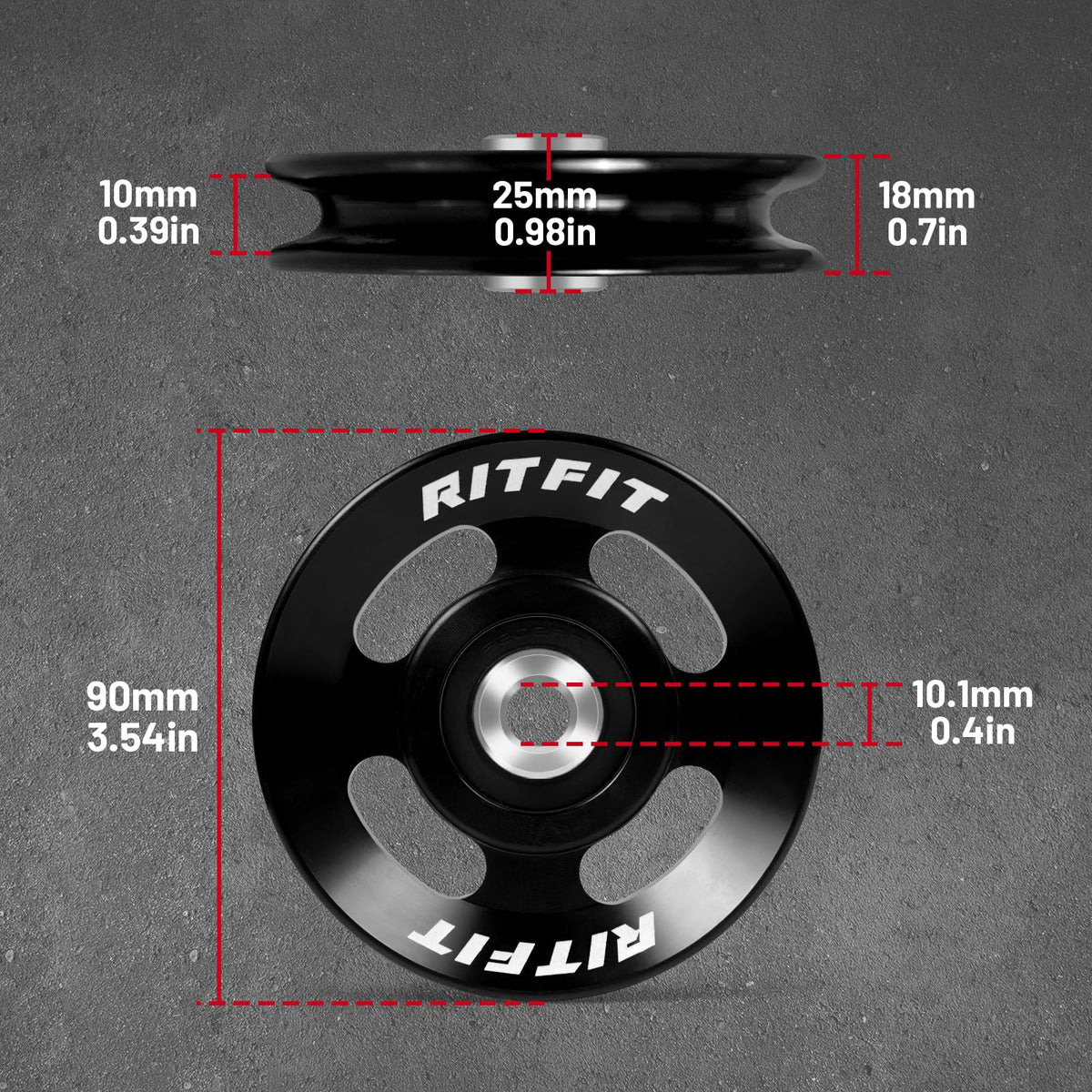 RitFit Aluminum Pulley Wheel for Gym Equipment, 2PCS/ 6PCS Set Power Rack Pulley Attachment, 90mm Aluminum Alloy Bearing Gym Pulley Wheel for Home Gym (Black 6 pcs)