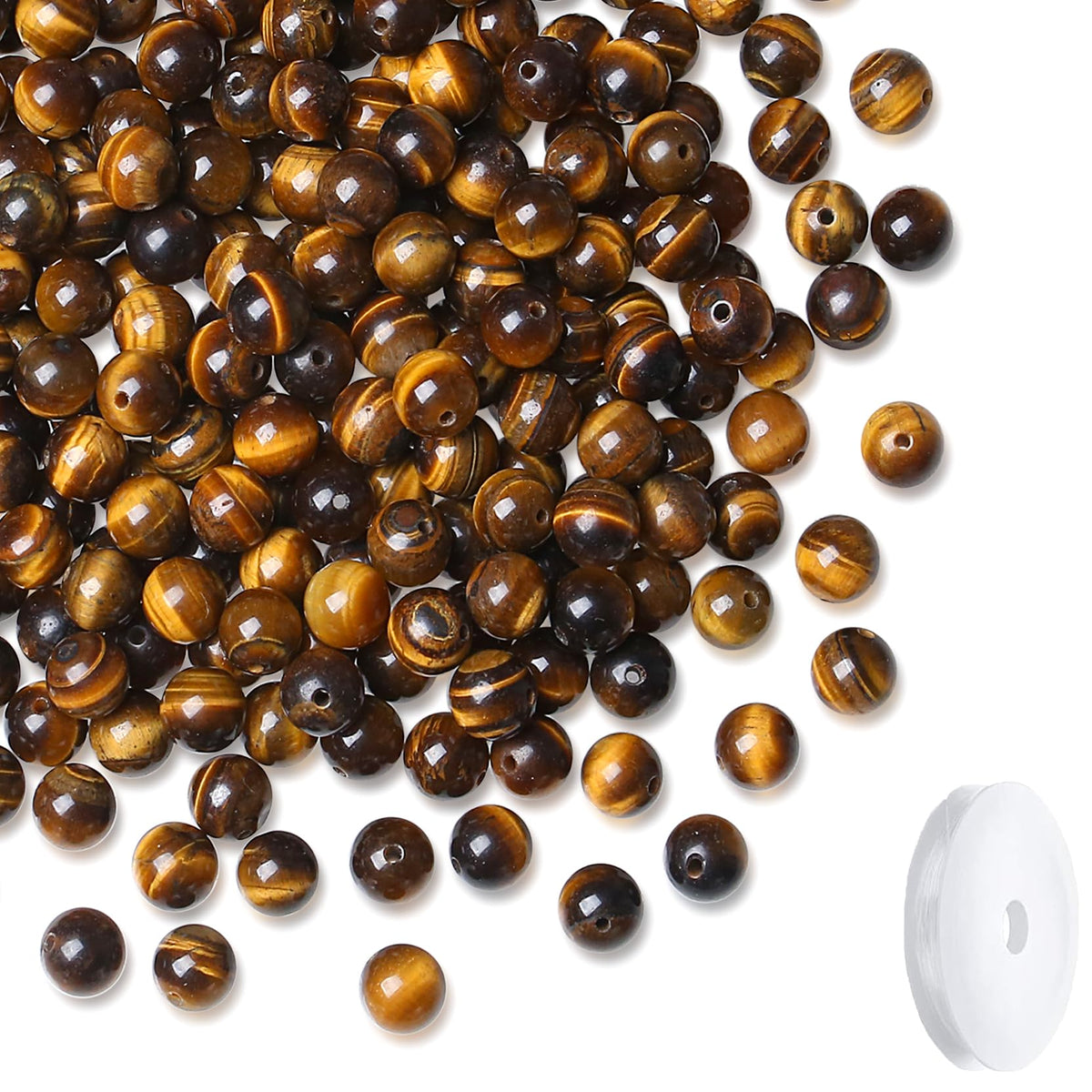 NUKAYAI Natural Yellow Tigers Eye Beads 100Pcs 8mm Crystal Beads Loose DIY Round Stone Bead for Bracelet Necklace Earrings Making