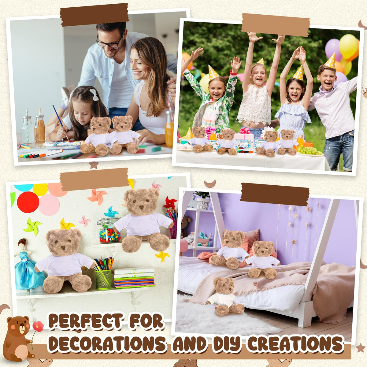 Blueweenly 20 Pcs 5 Set Graduation Make Your Own Stuffed Animal Teddy Bear Kit Including 5 9.84 Inches Velvet Animal with T Shirts and Markers for Graduates DIY Craft Gift(Khaki,Bear)