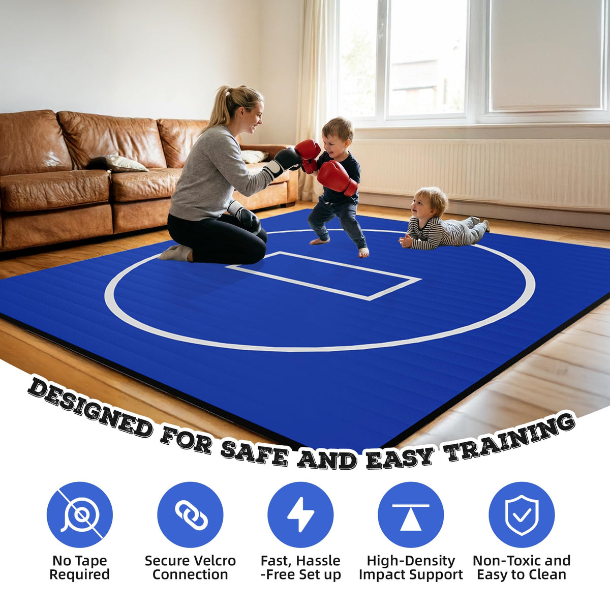 HFPFTS Wrestling Mat for Home, 10’x 10’x 1.25” Wrestling Mat, Safe Wrestling & Play Mat for Kids and Family, Jiu Jitsu, BJJ, MMA, Wrestling Mats, Martial Arts, Tumbling, Easy Clean, Gym Mat, Blue