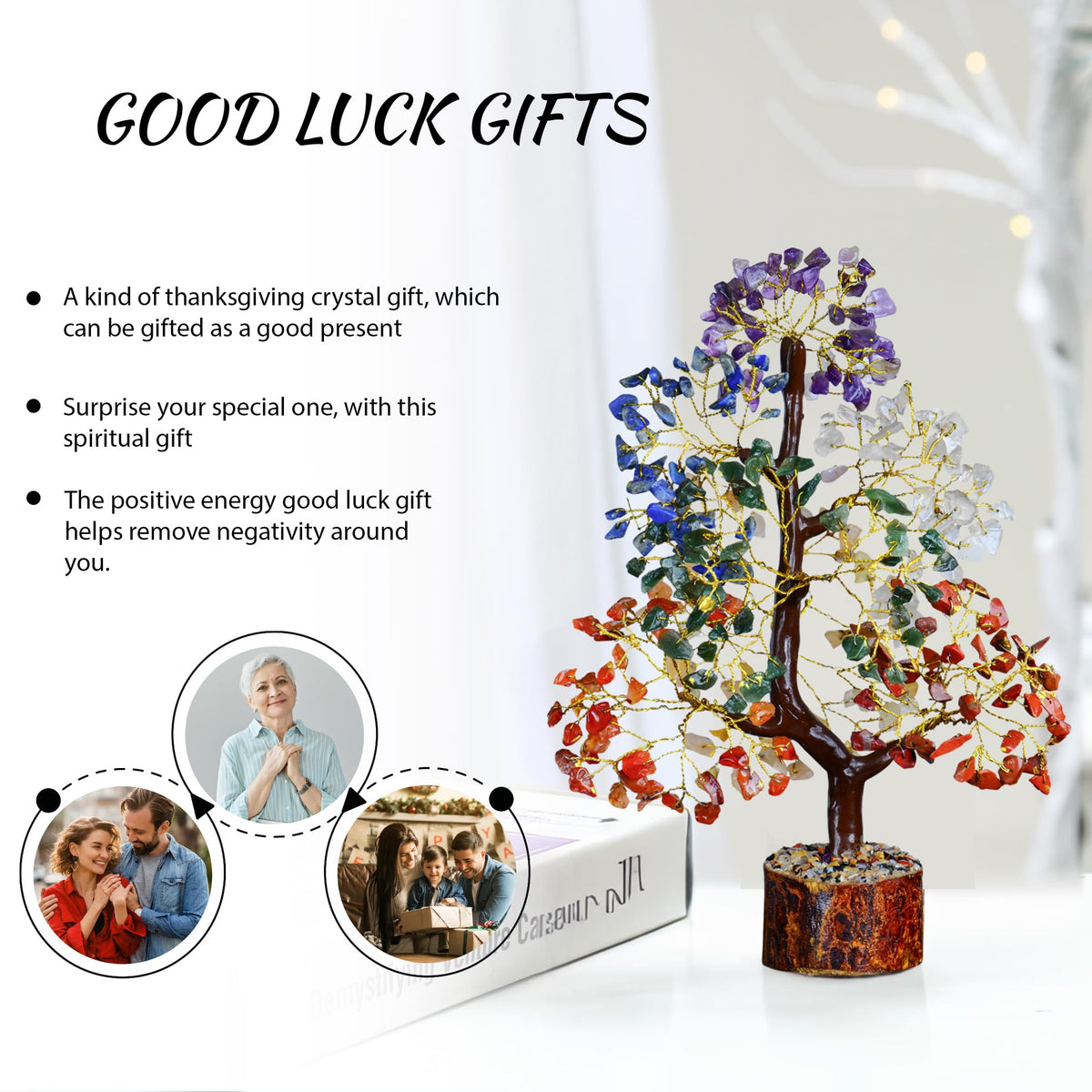 7 Chakra Tree Of Life Decor - Crystals, Birthday Gifts For Women - House Warming Gifts New Home - Bonsai Tree Home Decor - Meditation Accessories - Good Luck Office Decor - 300 Beads Chakra Stones