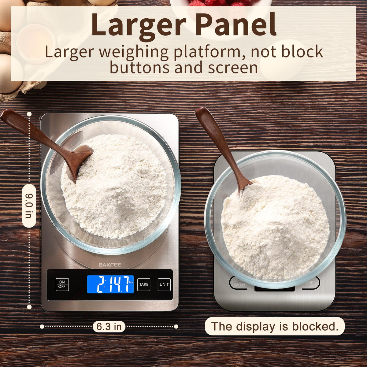 BakFee Food Scale, 33lb Digital Kitchen Scale with Stainless Steel & Tempered Glass, USB Rechargeable, 1g/0.05oz Precise Weighing, Splash-Resistant and Sturdy Surface, for Cooking, Baking, Weight Loss
