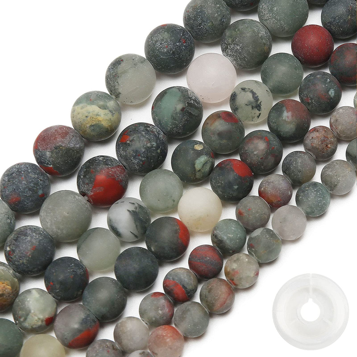 Natural Matte African Bloodstone Beads, 6MM Round Frosted Unpolished Loose Gemstone Beads for Bracelet Necklace Jewelry Making, Energy Stone Healing Power with Stretch Beading Cord