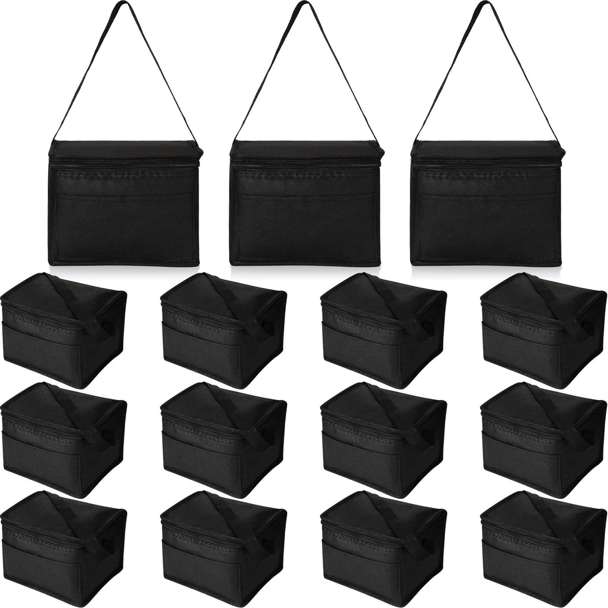 Nuogo 15 Pack Insulated Lunch Bags Bulk, Reusable Cooler Boxes, Leakproof Lunch Boxes Set, Waterproof Thermal Coolers, Insulated Beverage Bag for Women Men Work Picnic Beach(Black)