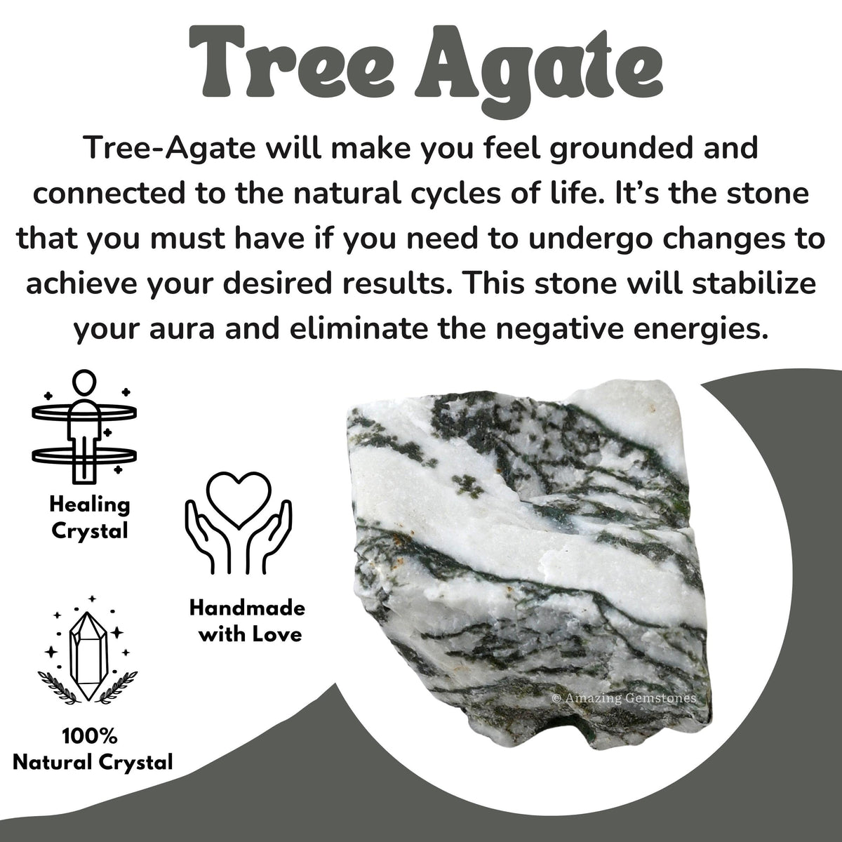 Amazing Gemstone Tree Agate Raw Crystals and Healing Stones, Natural Rocks for Tumbling and DIY Raw Stones and Crystals (1 Piece)