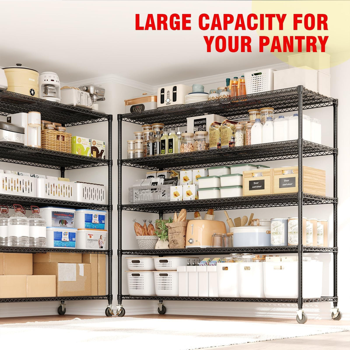ActiveTrail 82.6" H x 59" W Storage Rack with Wheels, 5-Tier Heavy-Duty Wire Shelving Unit, Adjustable Shelves, Supports up to 3300 LBS, Ideal for Garage, Kitchen, Pantry, and Home Organization