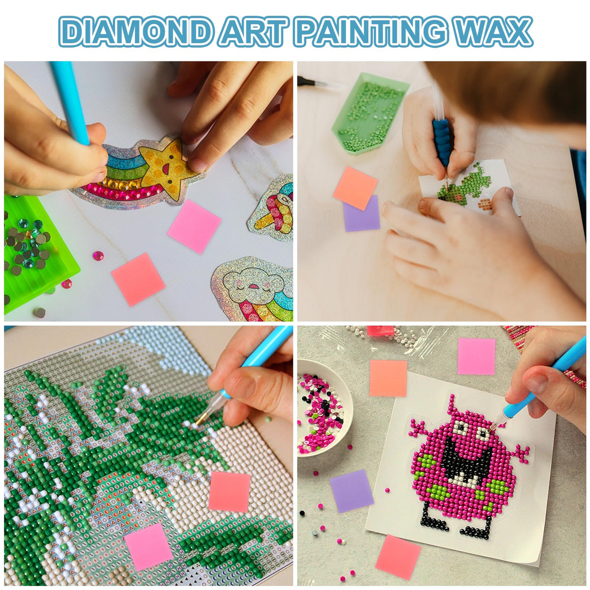 PATIKIL 72PCS Diamond Art Painting Glue Clay Wax 5D Square DIY Diamond Art Refills Glue with Storage Box for Diamond Art Embroidery Mud Supplies Accessories Painting Tool (25mm/1", Pink)