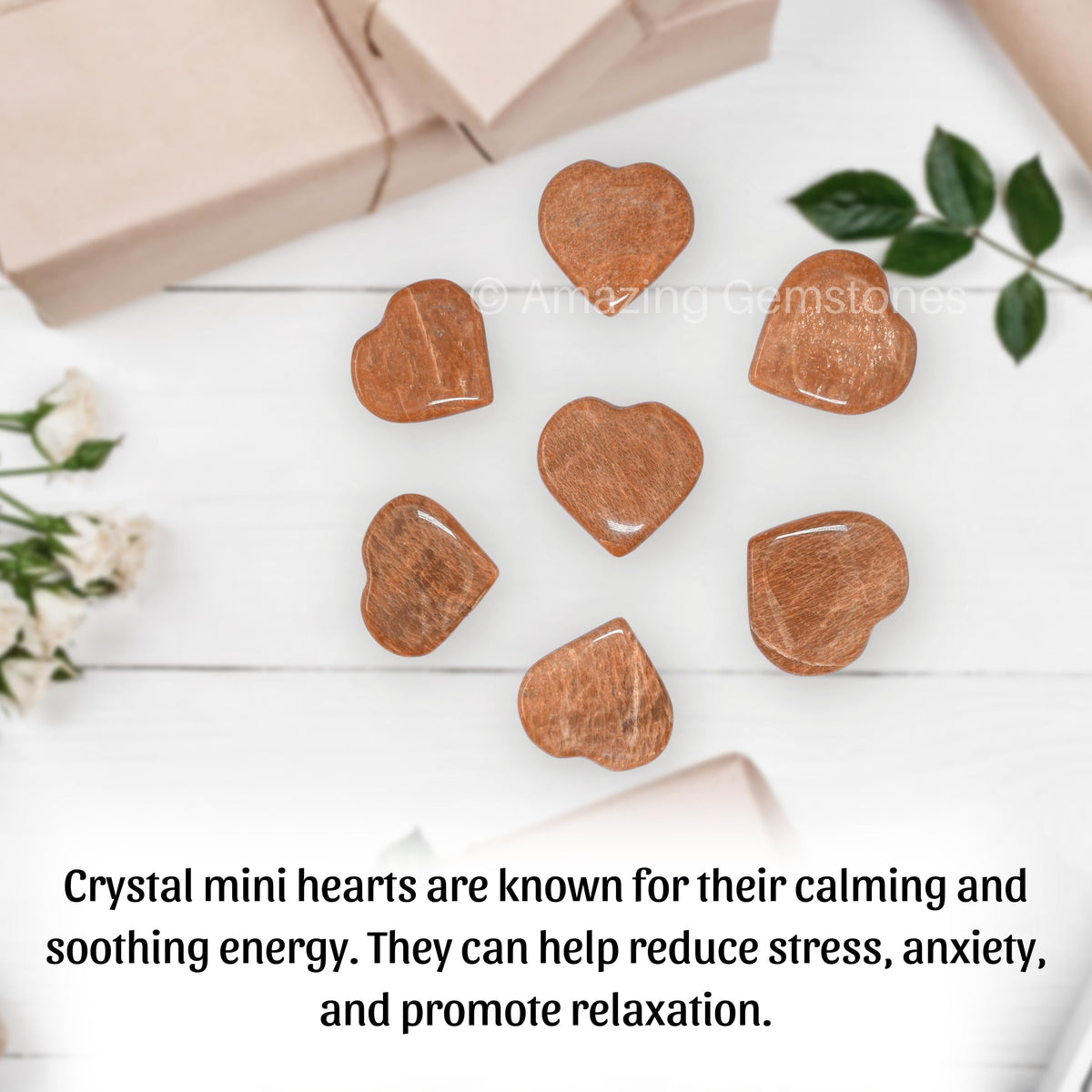 Amazing Gemstone Peach Moonstone Stone Heart - Pack of 2 Crystal Heart Stones Rocks - Corazones De Piedra Crystals and Healing Stones Heart Shaped Crystal - Stocking Stuffers Gifts