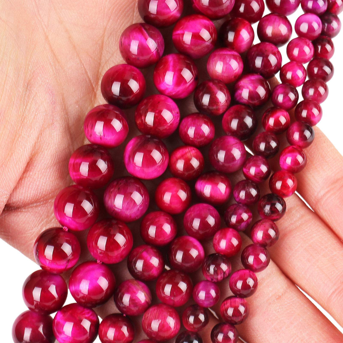 Natural Hot Pink Tiger Eye Beads, Grade AAA Gemstone Round Loose Beads 10MM 40PCs Bulk Lot Options, Semi Precious Stone Beads for Jewelry Making