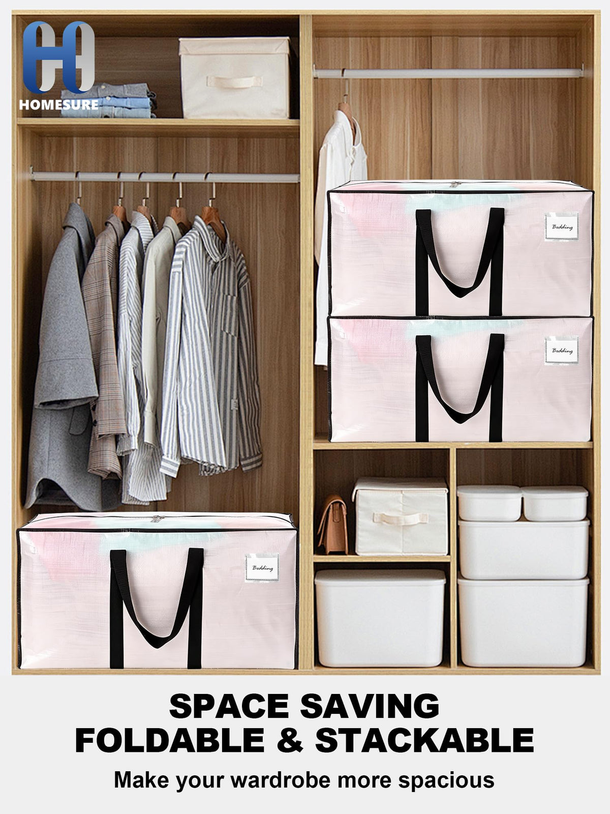 HOMESURE 8 Pack Large Strong Moving Bags with Zippers & Carrying Handles - Water-Resistant - Heavy Duty Storage Tote for Space Saving, Fold Flat, Alternative to Moving Box (Semi-Transparent)