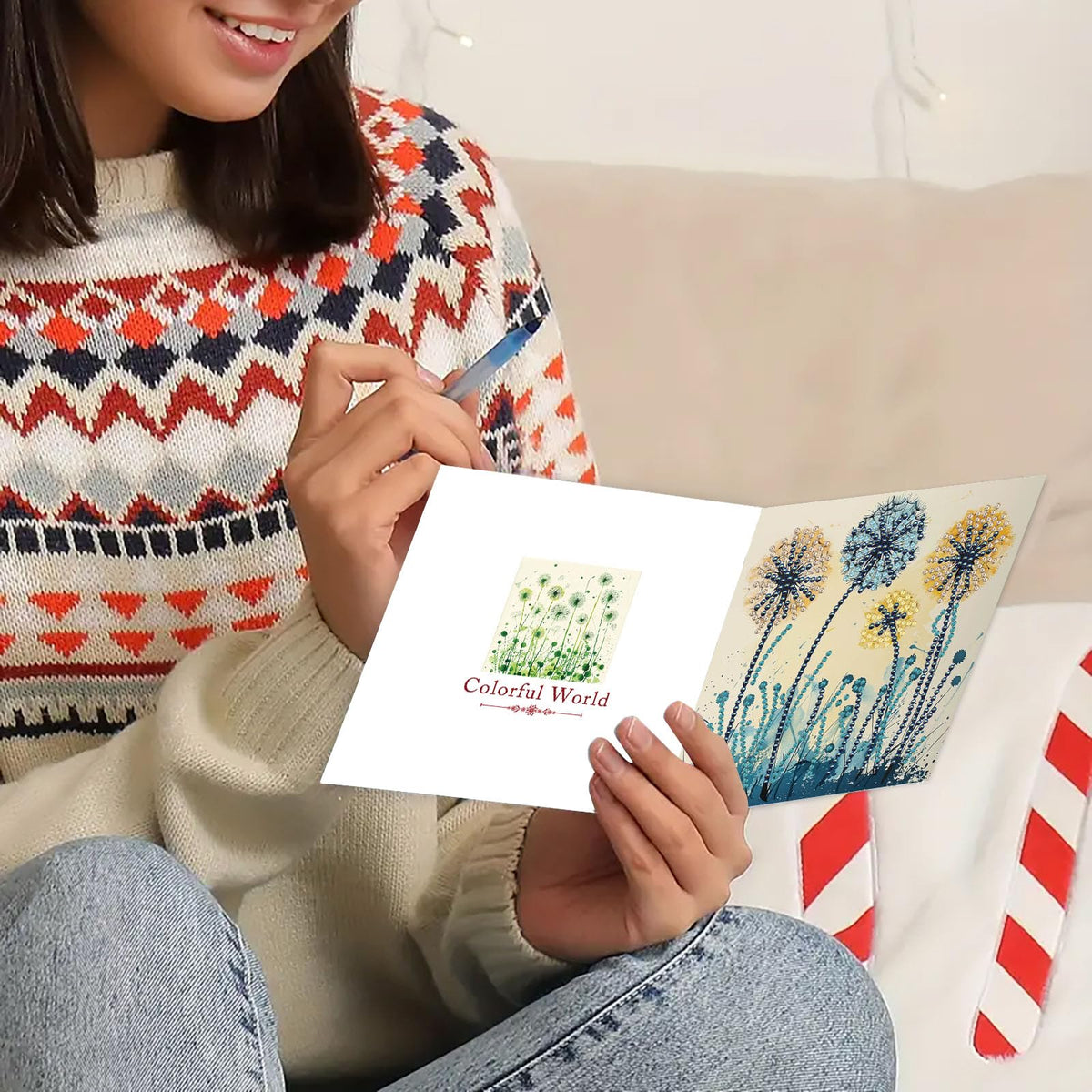 DDGYP 6pcs Diamond Art Cards - 5.9x11.81in Diamond Art Painting Greeting Card Kits, DIY Diamond Art Greeting Cards with Envelopes for Birthday & Daily Greetings
