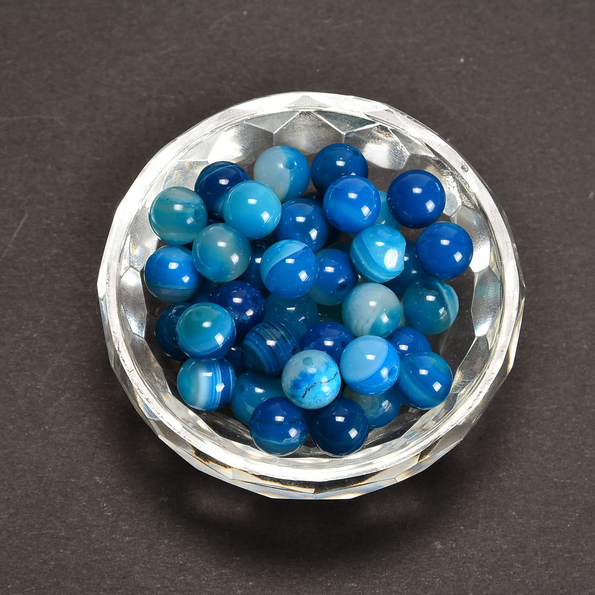 jodaying 10mm Blue Stripe Agate Smooth Round Natural Gematone Loose Beads for Jewelry Making DIY Findings 1 Strand 15"