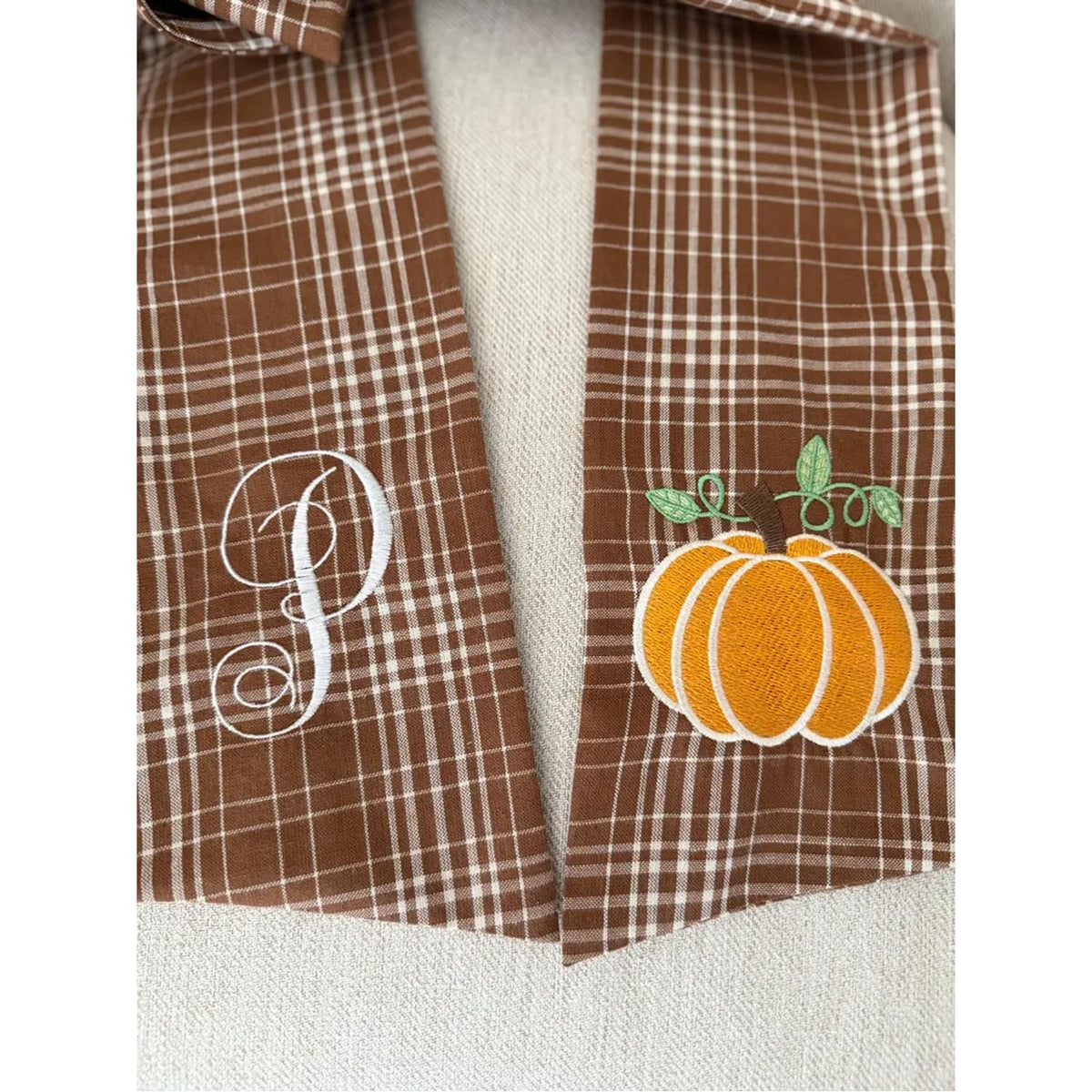 Autumn Door Wreath Sash Embroidered with White Letters and Pumpkins On A Plaid Wreath Sash Ideal for Housewarming Gifts, Autumn Thanksgiving, Halloween, and Christmas Porch Decorations -T