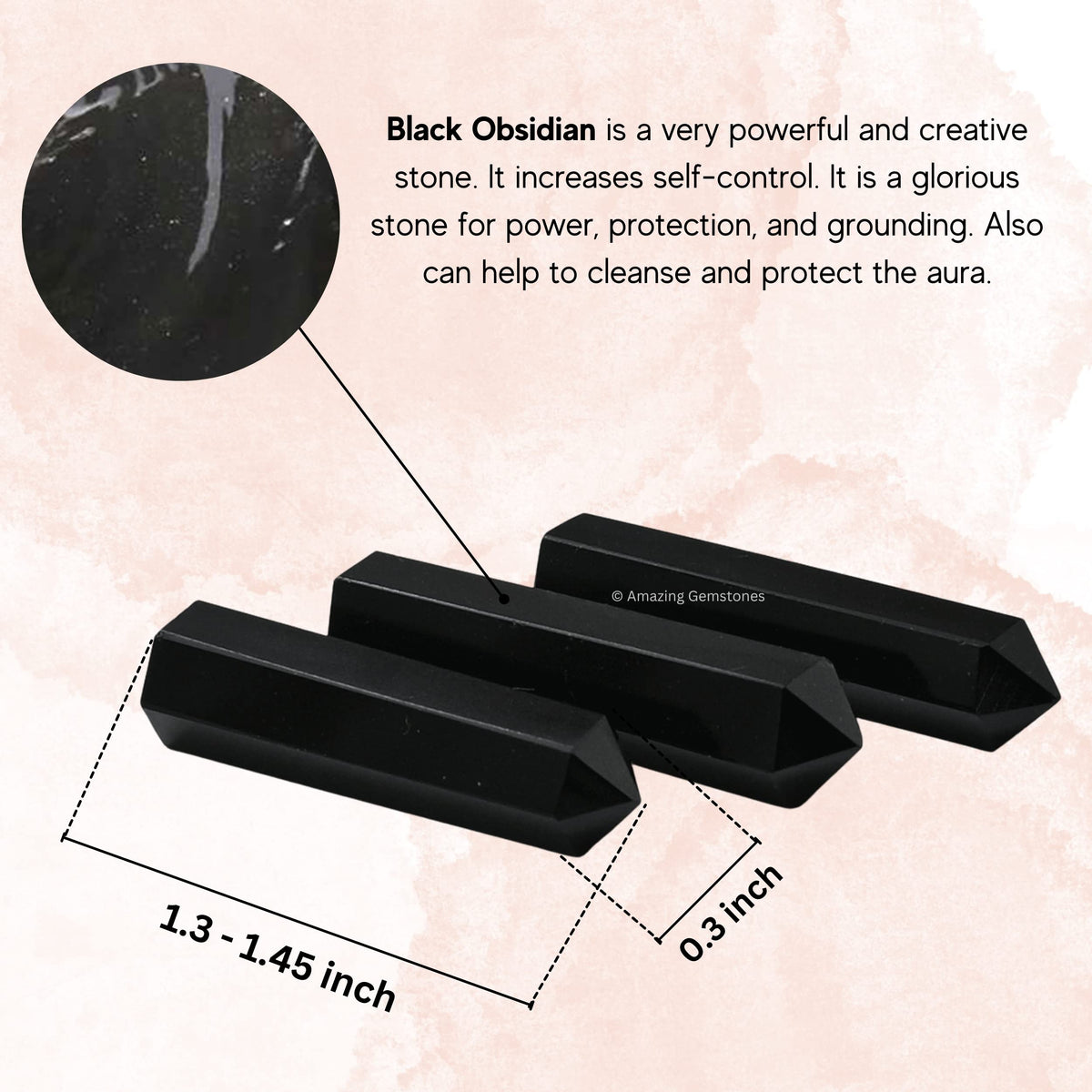 Amazing Gemstone Black Obsidian Crystal Points Bulk Healing Crystals and Stones - Pack of 3 Single Terminated Healing Wand Point Bulk Crystals for Crafts, Crystal Grid, DIY Work - Premium Crystals