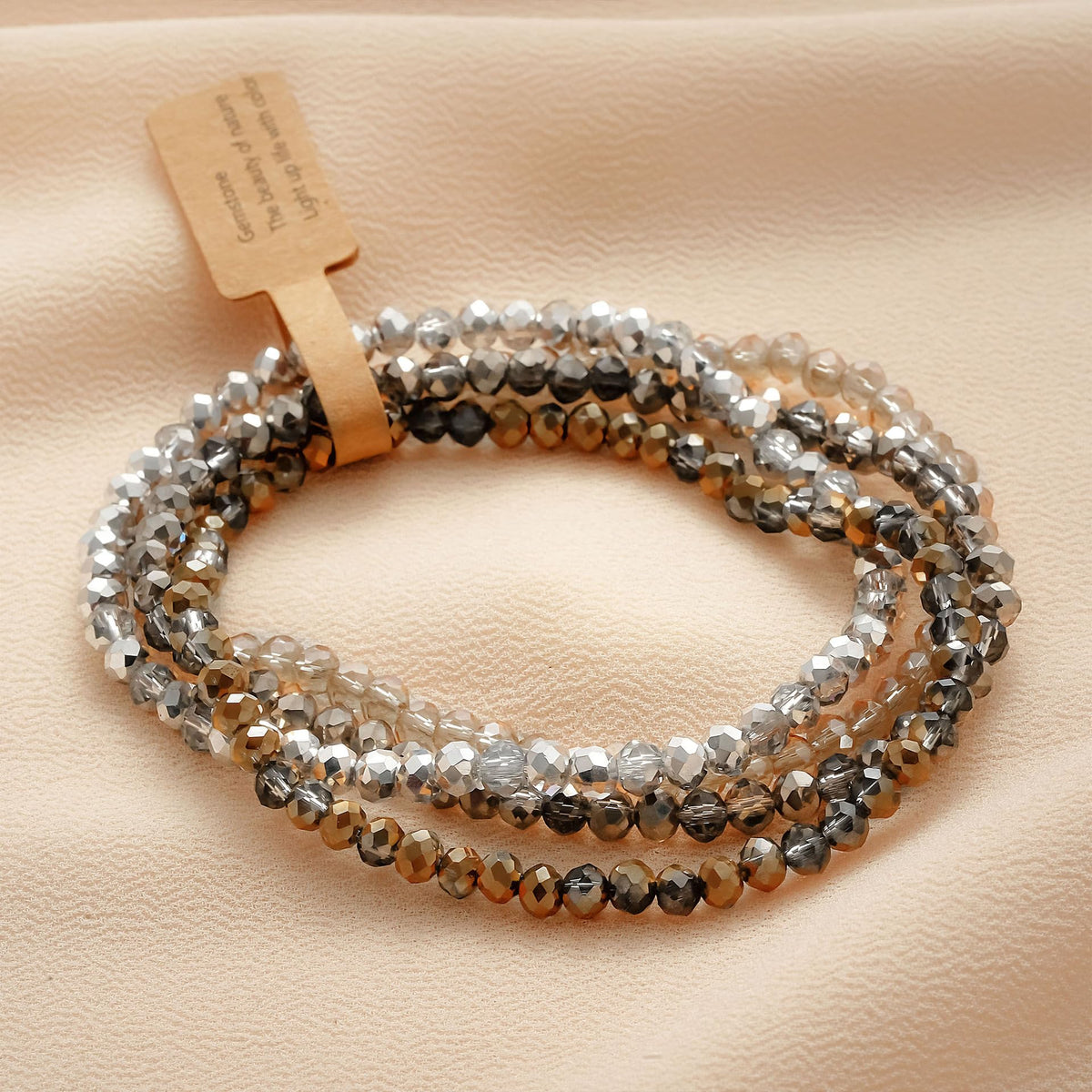 Lubrifico Boho Crystal Bracelet Set of 4pcs/set,4mm Beads Stackable Layering Stretch Bracelets for Women, Friendship Gifts（grey