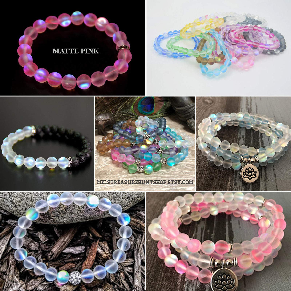 Matte Gray Aurora Crystal Glass Beads, 6MM Frosted Glitter Shining Mermaid Round Loose Beads, Rainbow Holographic Synthetic Moonstone for Jewelry Making DIY Bracelet