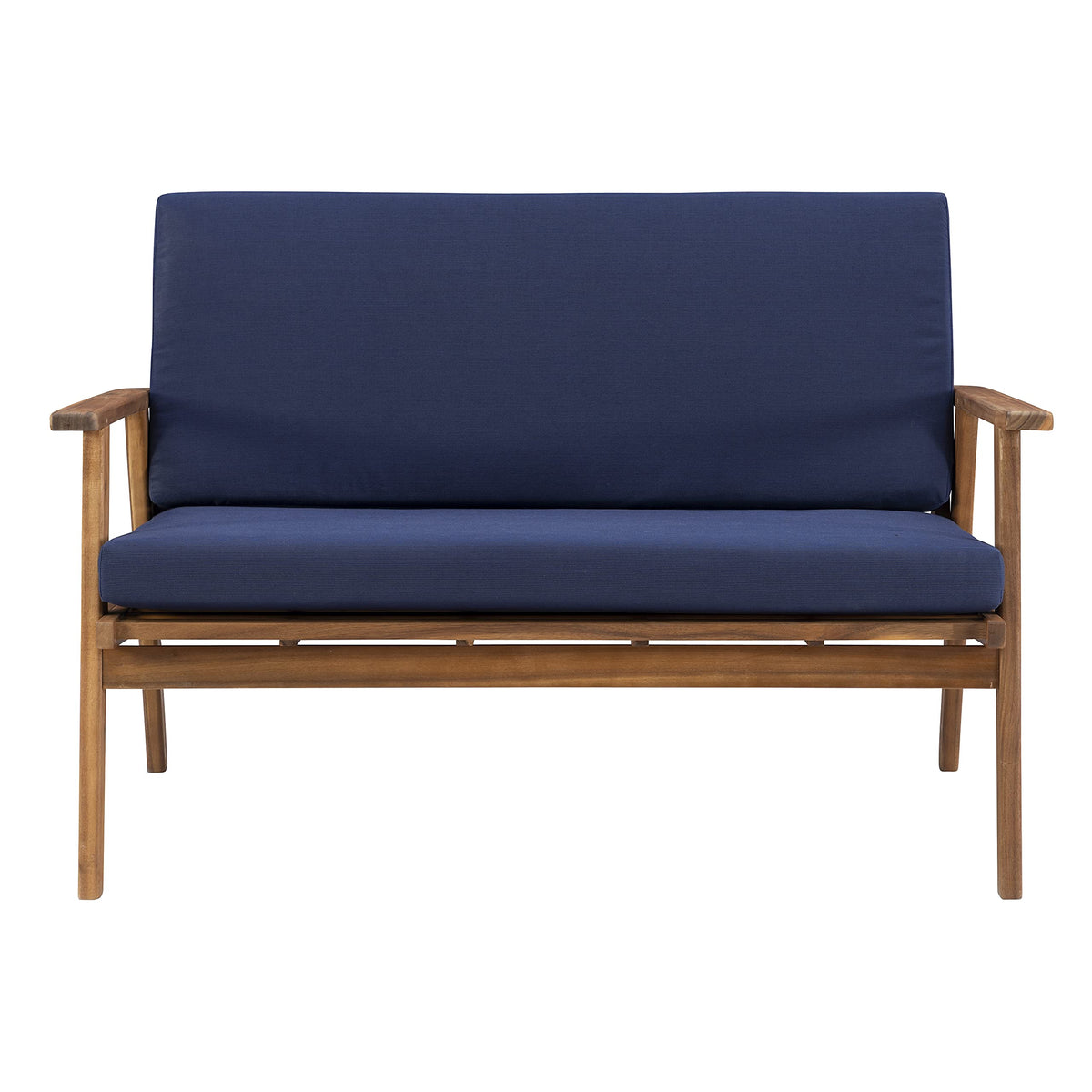 Linon Rosemary Solid Acacia Wood Four Piece Outdoor Chat Set with Blue Removable Cushions