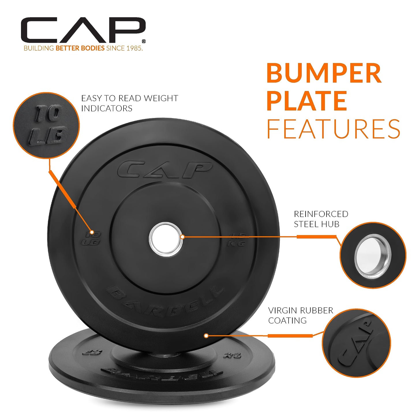 CAP Barbell 260 lb Elite Olympic Bumper Plate Set, Black