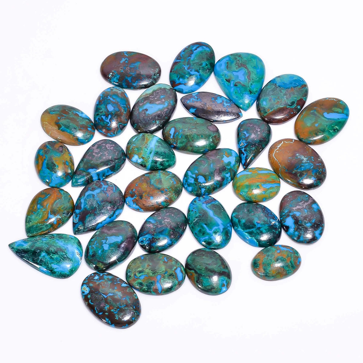 GEMKORA 3 to4 pcs Natural Parrot Wing Chrysocolla Gemstone Cabochon for Jewelry Making, Loose Stones Supply, Wholesale Cabochons Lot, DIY, Wire Wrapping, Healing Crystals, New Gemstones