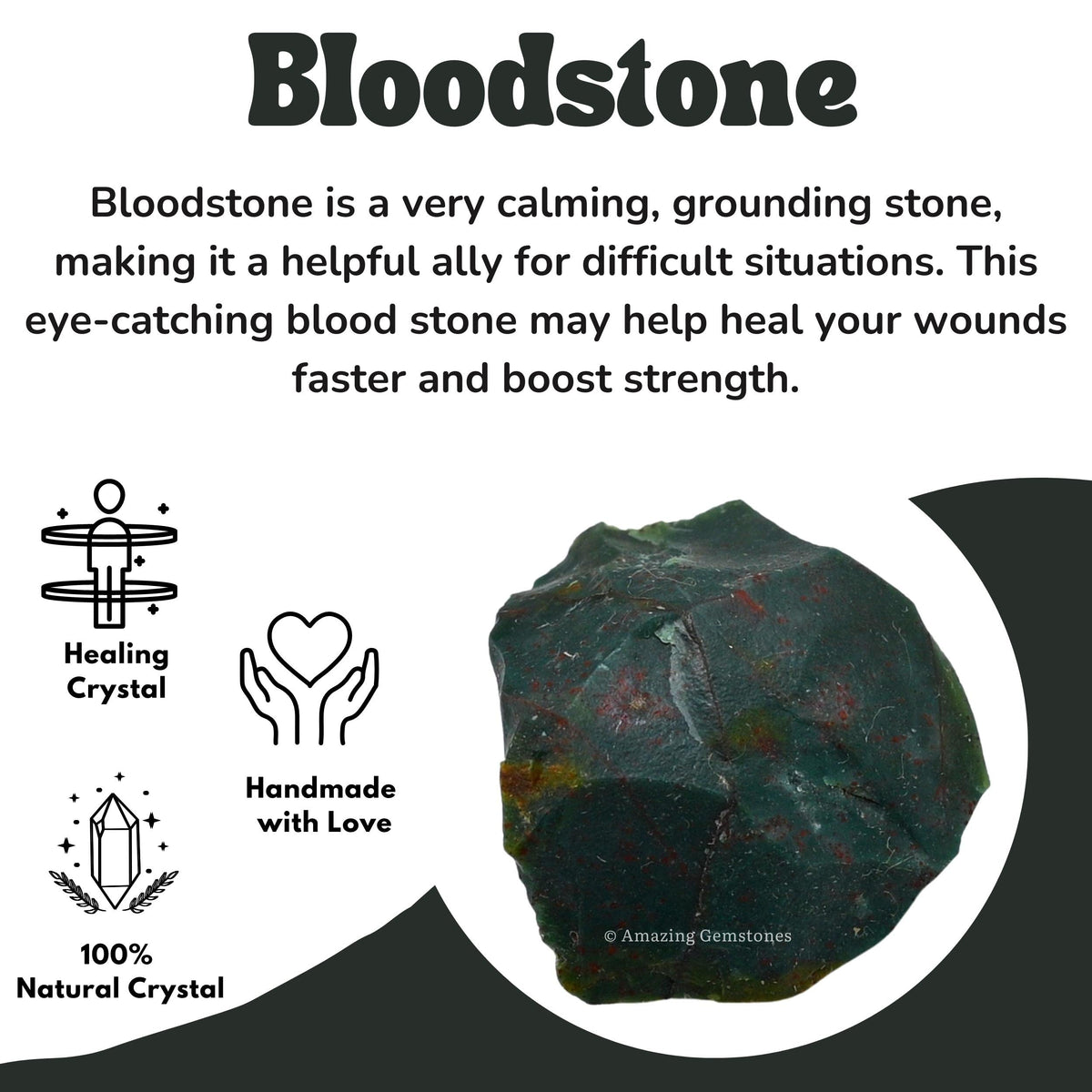 Amazing Gemstone Bloodstone Raw Crystals and Healing Stones, Natural Rocks for Tumbling and DIY Raw Stones and Crystals (1 Piece)