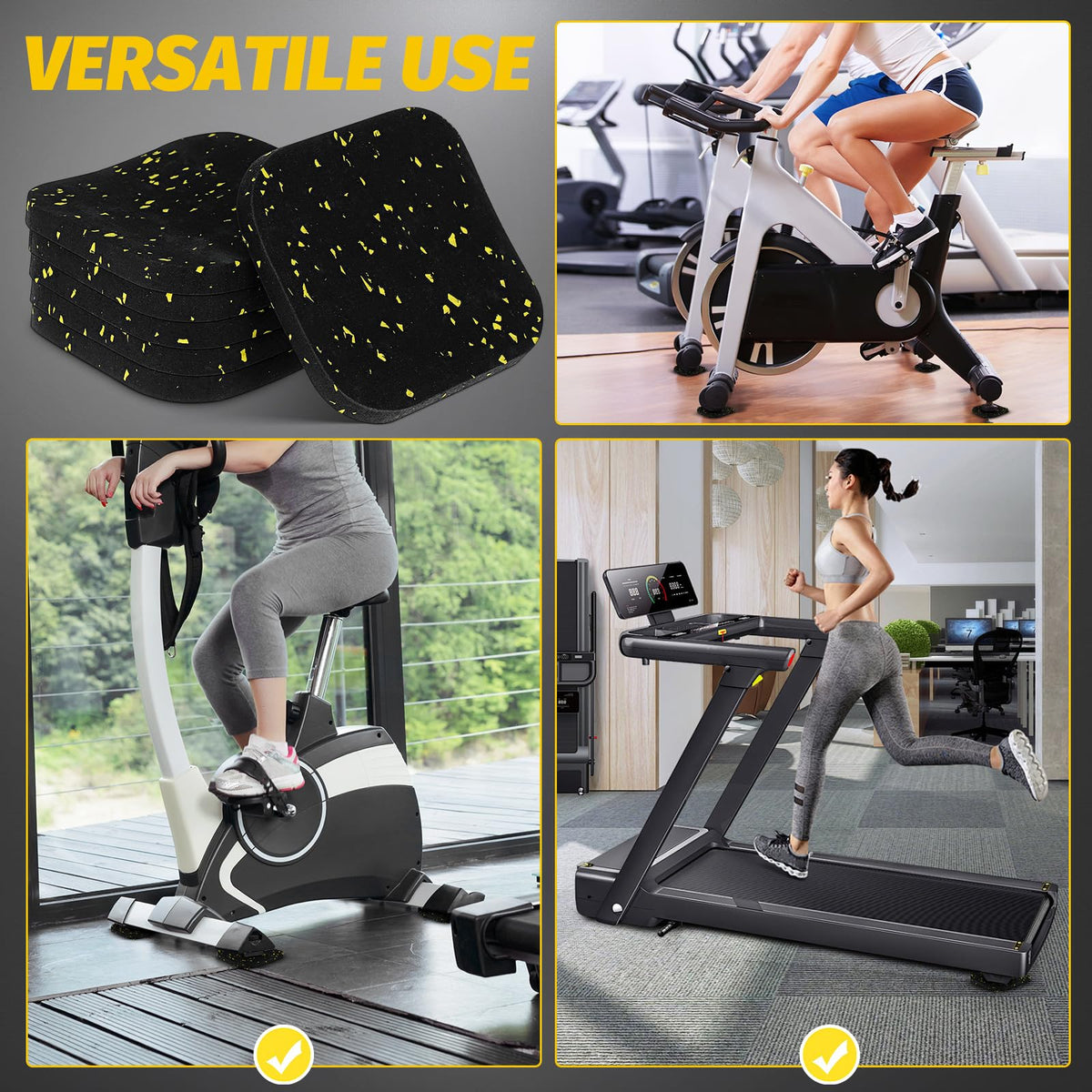 Mipcase 6-Pack Treadmill Mats 3.93X3.93X0.39 Inch Thick Non-Slip Anti-Vibration Equipment Mats for Floor Protection and Noise Reduction in Home Gym