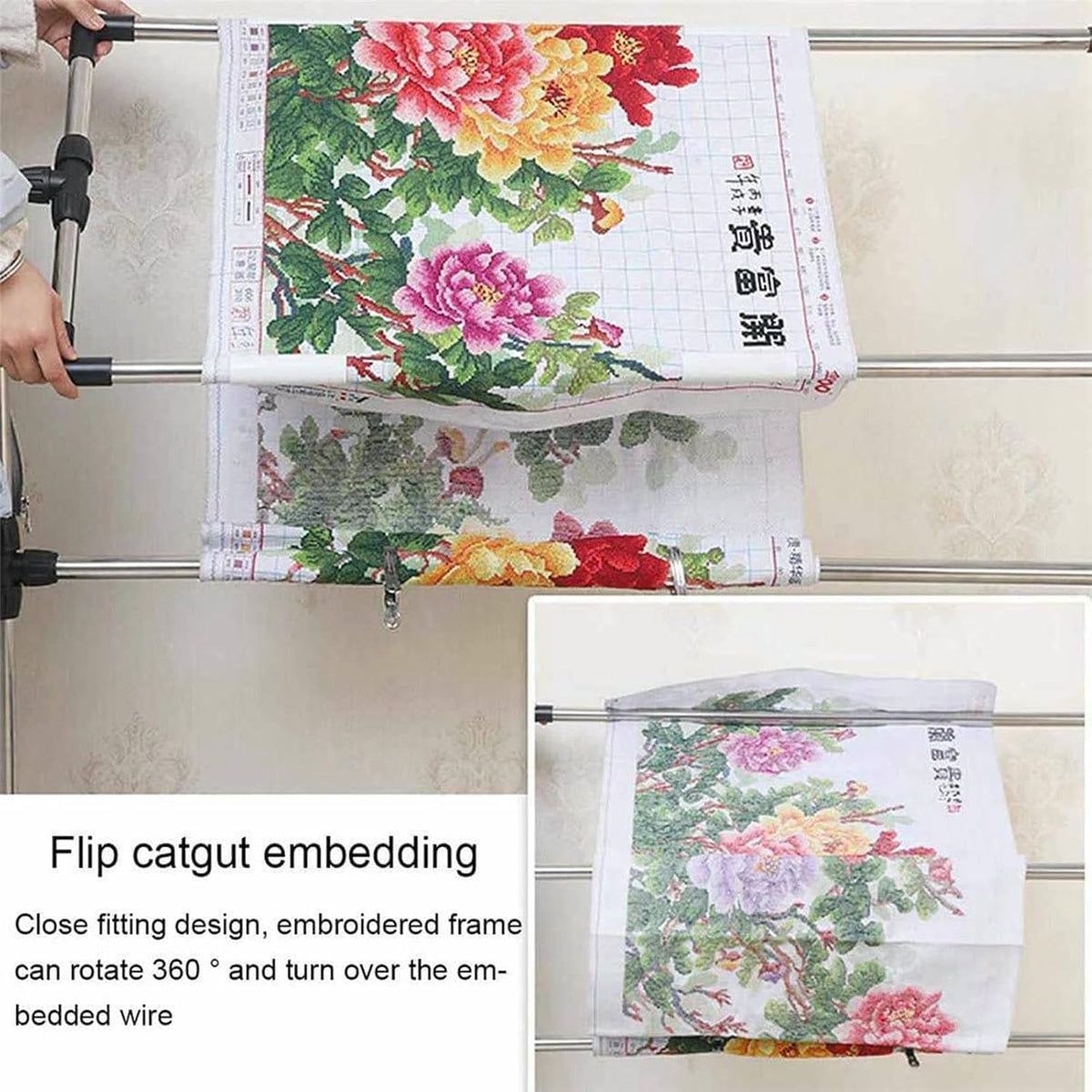 Adjustable Needlework Floor Frame, for Embroidery and Cross Stitch, Standing Craft Stand and Lap Table for Sewing and Art, Convenient Holder for DIY Projects~/