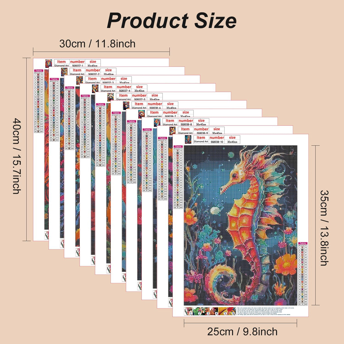 Stalente Diamond Painting Kits for Adults, 10 Pack 5D Diamond Art Kits for Beginners Round Full Drill Diamond Painting for Home Wall Decoration Gift 12×16inch, Animal