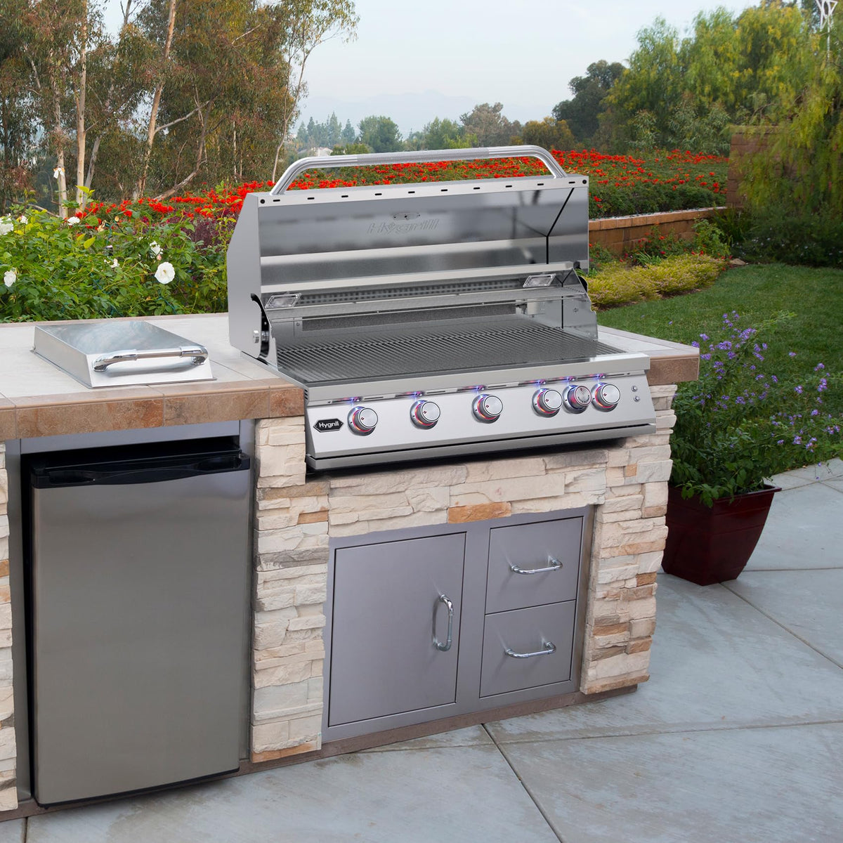 Hygrill Premium XTR 40-Inch Built In Grill, Stainless Steel 5-Burner Grill Head for Outdoor Kitchen with Rear Infrared Burner and LED Lights, Natural Gas