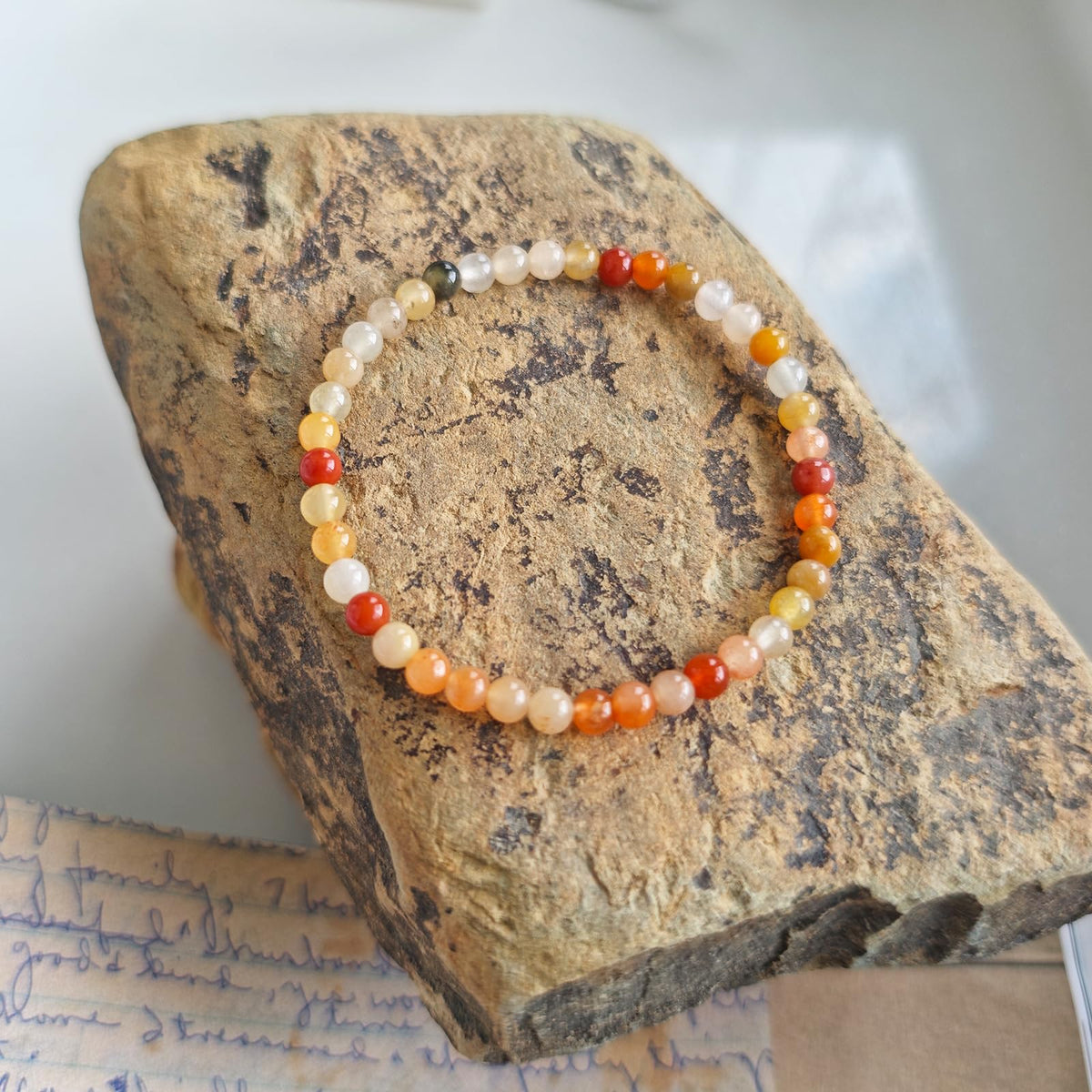 CHCCOYE 4mm Natural Healing Gemstone Bracelet Handmade Yoga Stretch Elastic Bracelet Stress Relief Crystal Jewelry for Men and Women (4mm, Golden Jade)