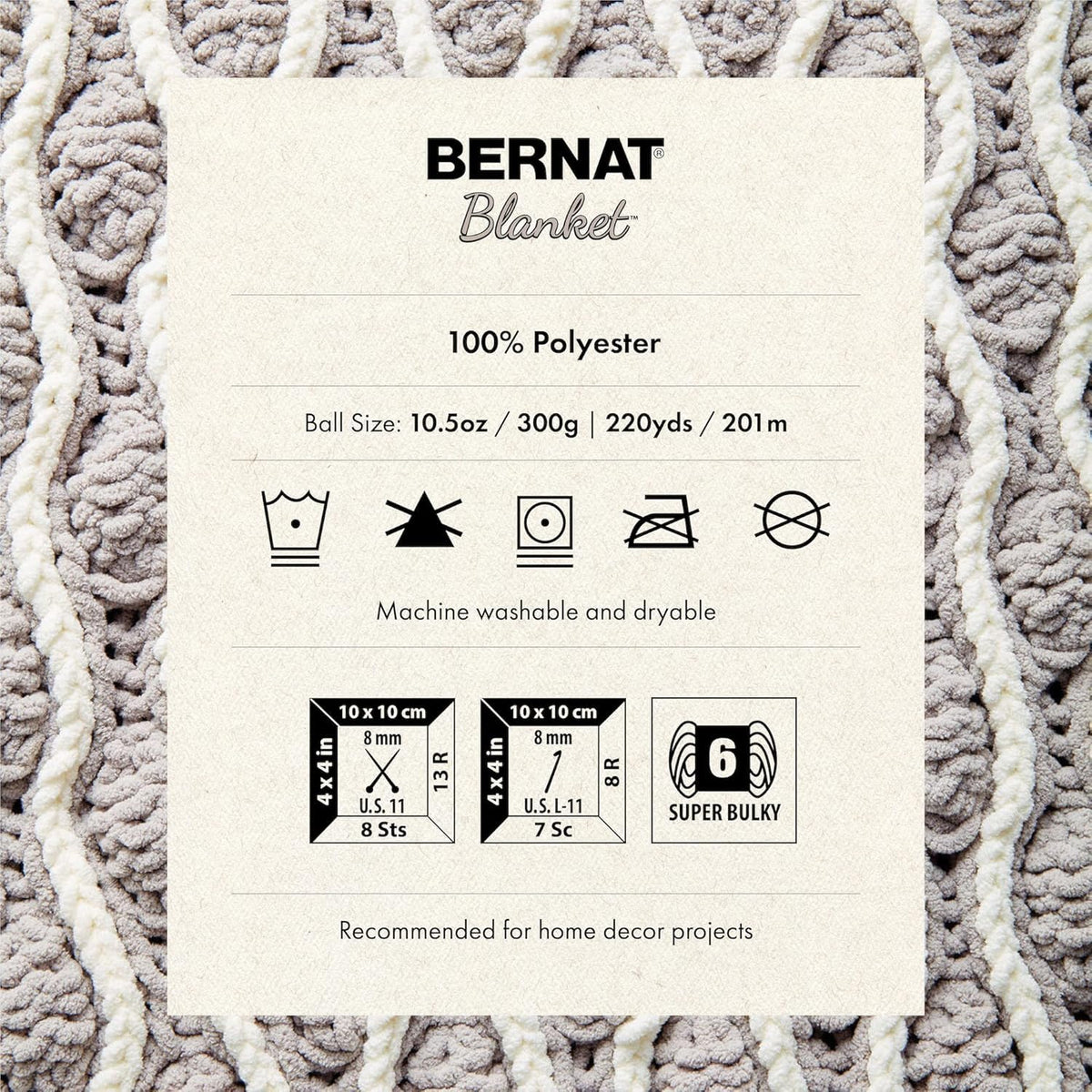 Bernat Blanket Super Bulky Acrylic Yarn - 2 Pack of 300g/10.5oz #6 Chunky Chenille Heavy Weight Yarn for Knitting and Crocheting, Amigurumi, Thick Blankets (Almond, 220 Yards 2-Pack)