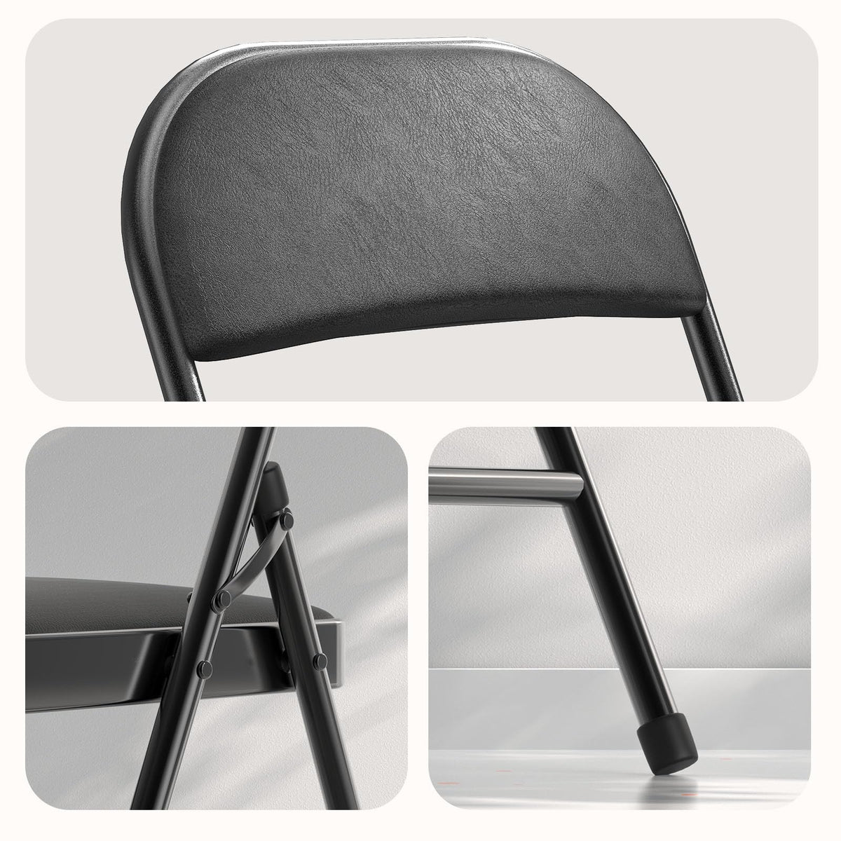 Nazhura 4 Pack Folding Chairs with Padded Vinyl Cushion Chairs with Comfortable Cushion and Durable Steel Frame for Home and Office, for Indoor and Outdoor Events (Black Vinyl Padding 16 Pack)