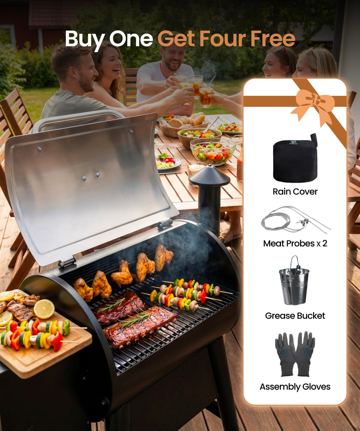 Z GRILLS 450E Pellet Smoker Grill, Upgrade PID 3.0 Temperature Control (180-450°F), 459 SQ.IN Cooking Area, 8 in 1 BBQ Grill,Hopper Cleanout, Meat Probe, Rain Cover, for Backyard Camping