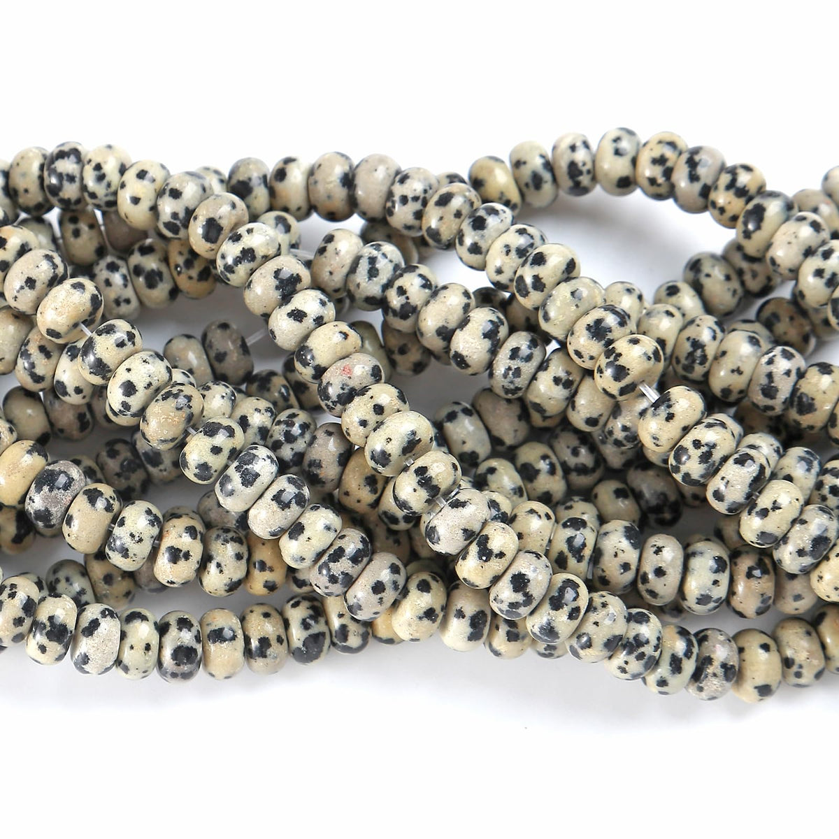 76pcs 5x8mm Natural Dalmatian Jasper Stone Rondelle Spacer Loose Beads Abacus Disk Stone Round Loose Gemstone Beads for Jewelry Making DIY Bracelet Necklace