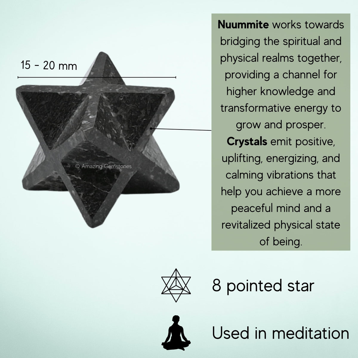 Amazing Gemstone Nuummite Merkaba Crystal - 0.75 Inches Metaphysical Merkaba Star for Meditation - Energetic Tetrahedron Crystal and Healing Stones for Spiritual Growth and Healing (15-20mm)